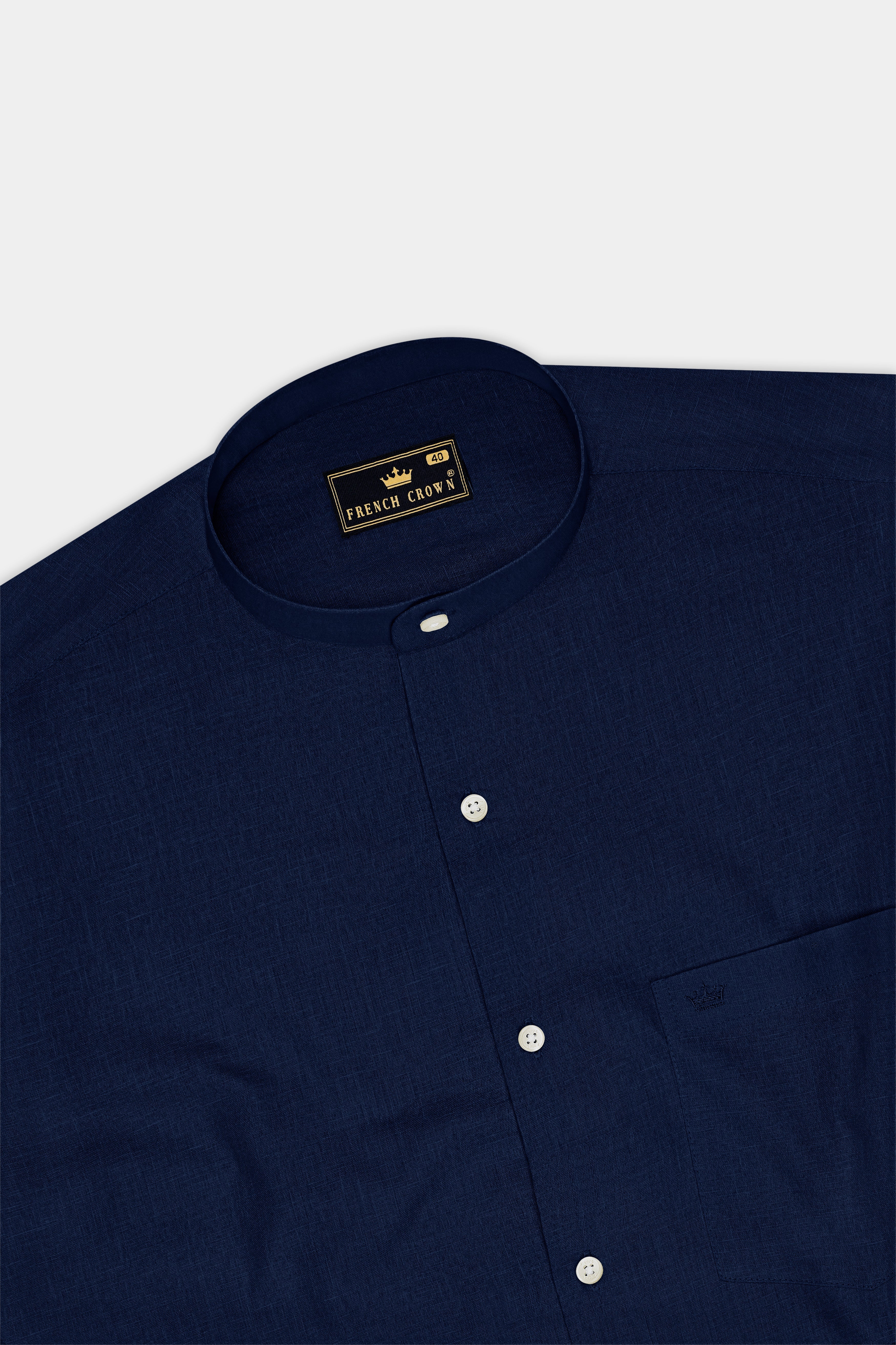 Cobalt-Midnight Blue Luxurious Linen Mandarin Dress Shirt