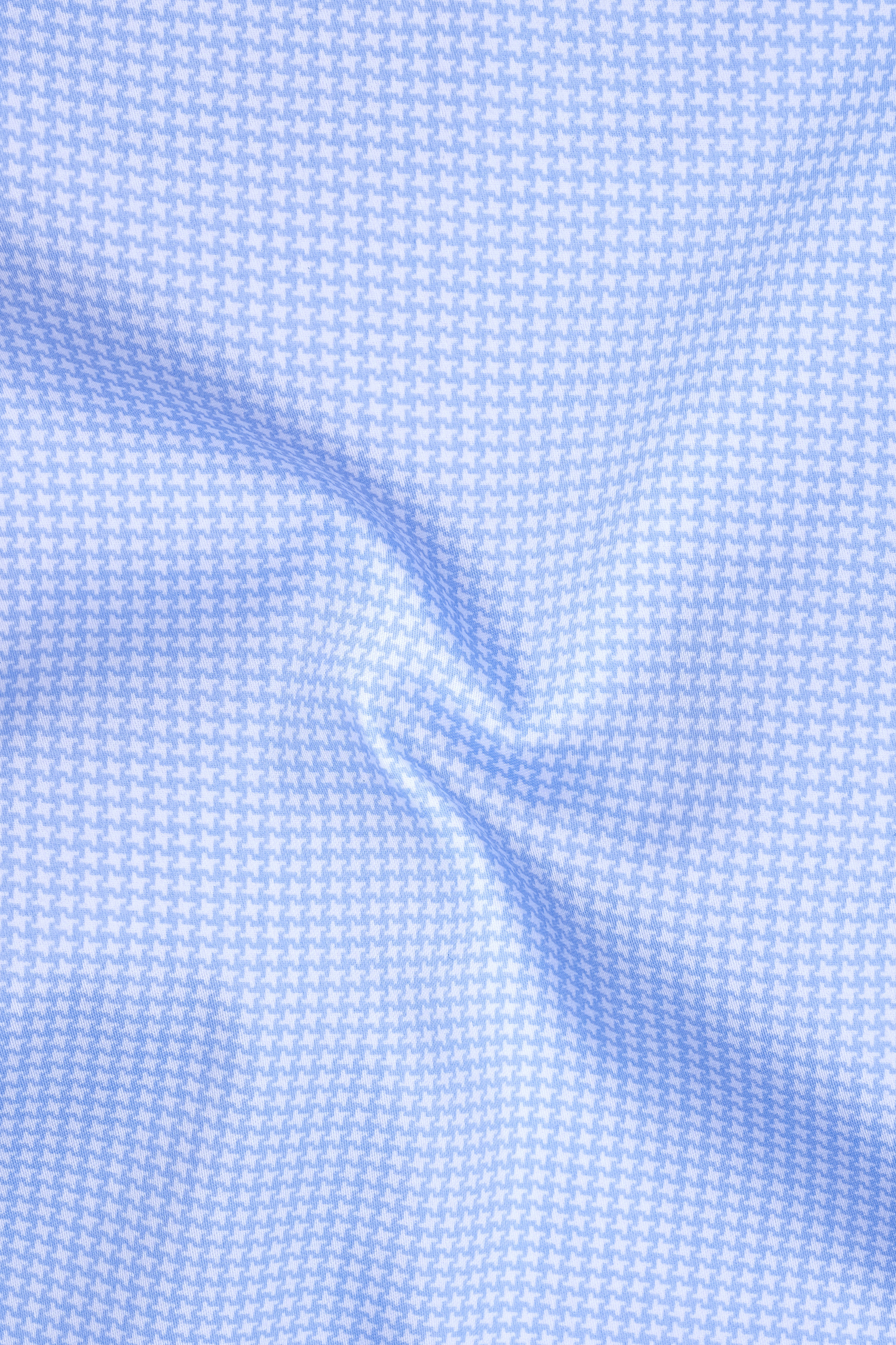 Vireo-Carolina Blue Houndstooth Printed Subtle Sheen Soft Premium Cotton Dress Shirt