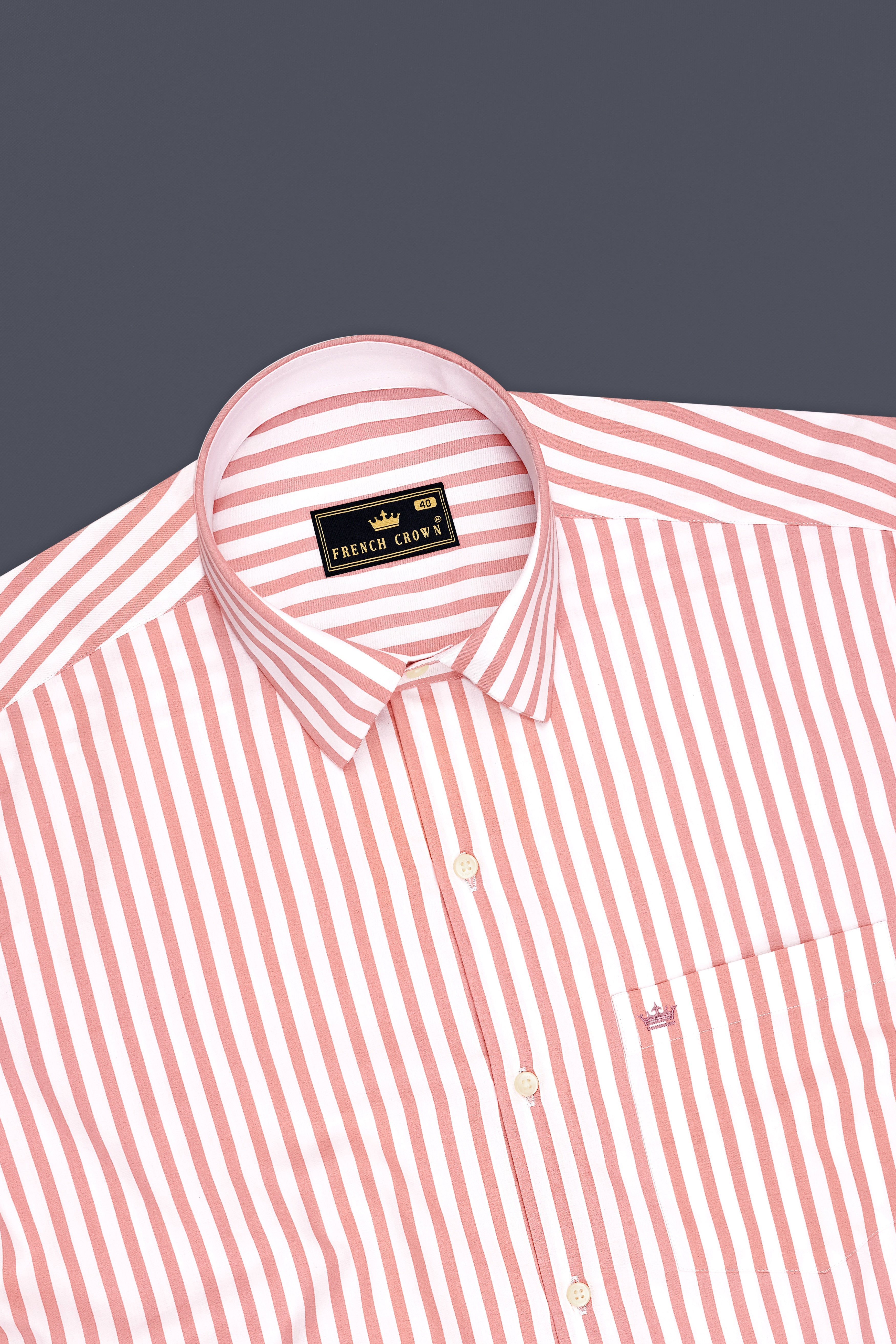 Blush-Sea Pink And Bright White Candy Striped Subtle Sheen Soft Premium Cotton Dress Shirt