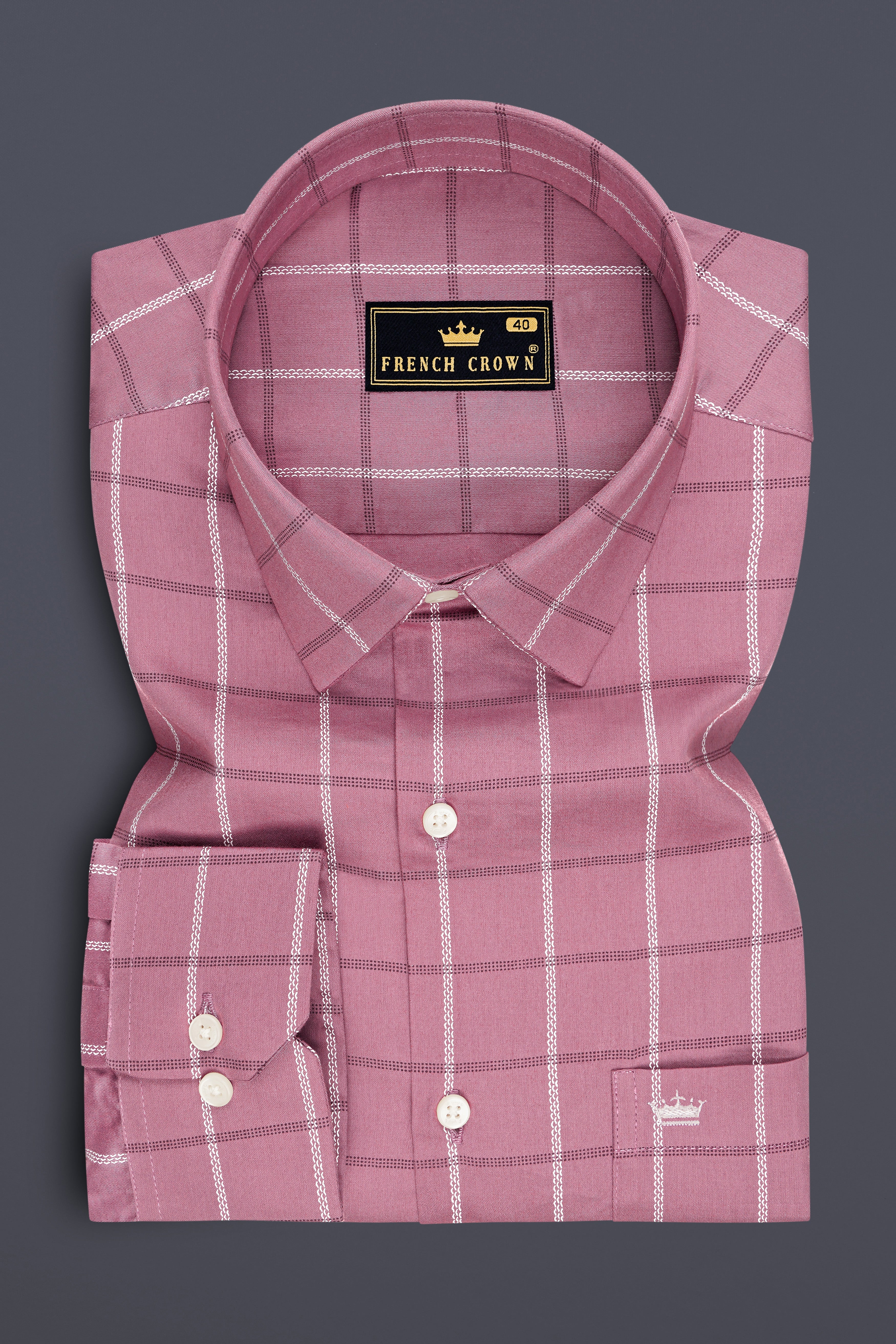 Roselle-Puce Pink Windowpane Subtle Sheen Soft Premium Cotton Dress Shirt