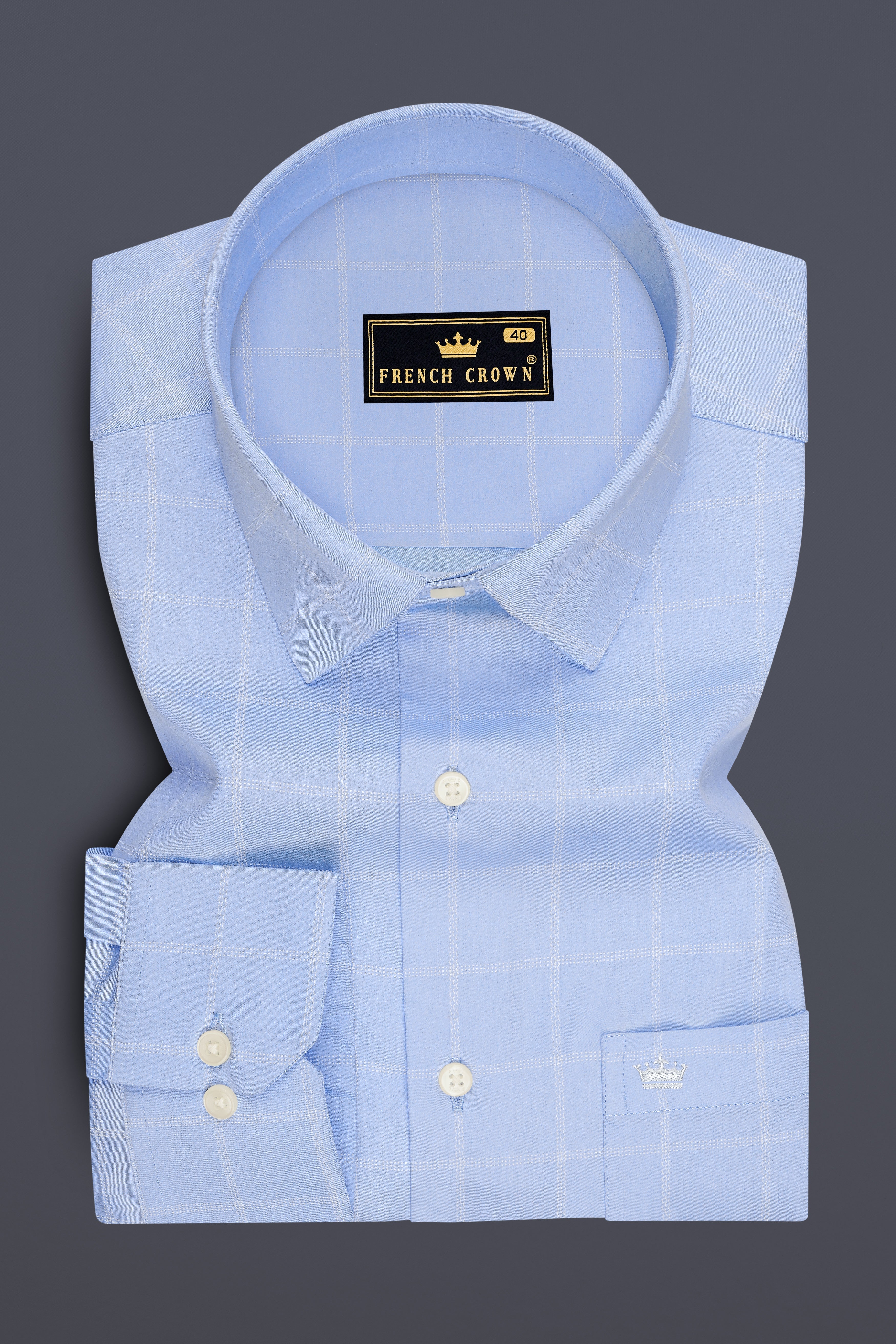 Aster-Spindle Blue Windowpane Subtle Sheen Soft Premium Cotton Dress Shirt