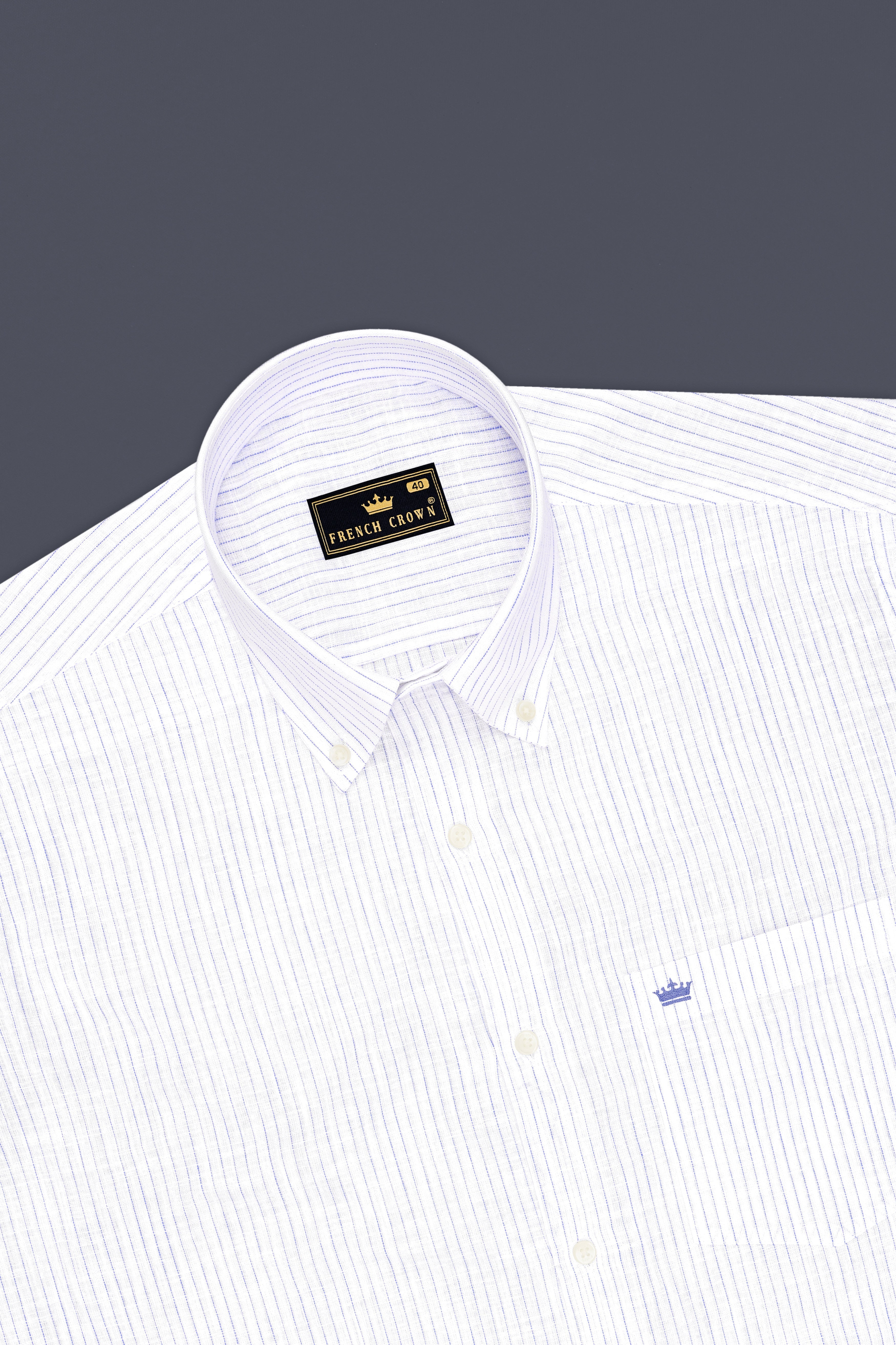 Sailor-Bright White And Portage Blue Pin Striped Luxurious Linen Button Down Dress Shirt
