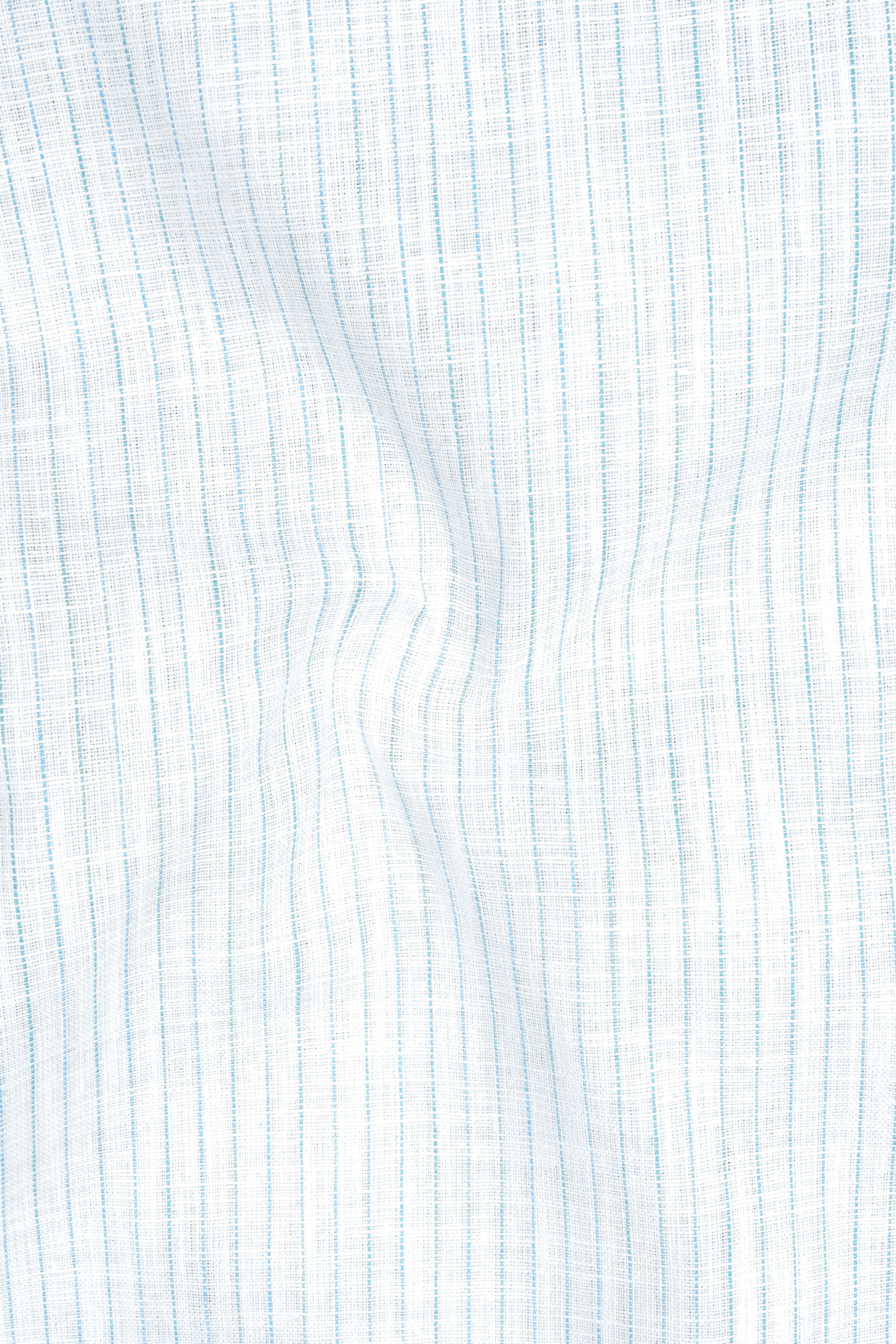Marina-Bright White And Turquoise Blue Pin Striped Luxurious Linen Mandarin Casual Shirt