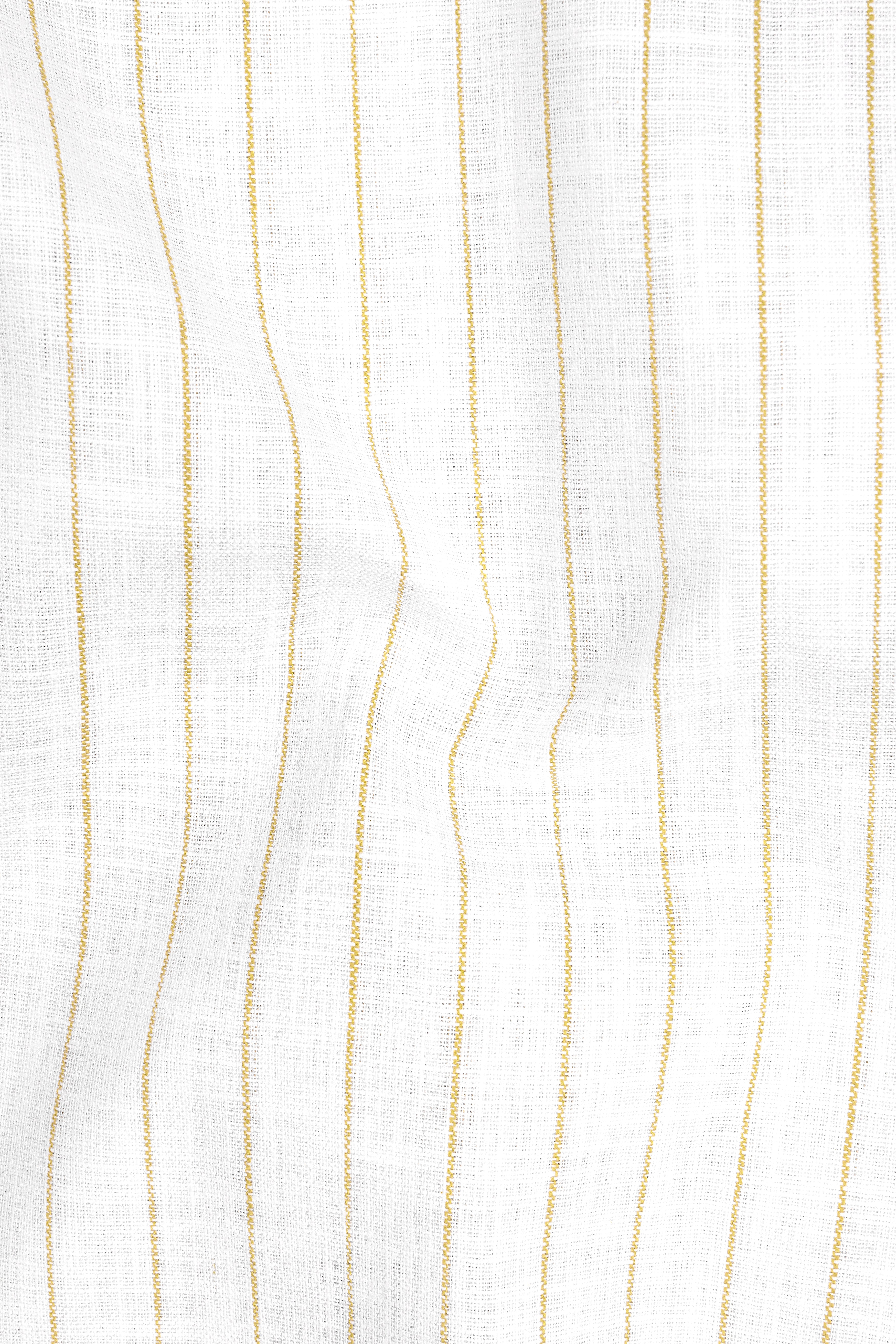 Marlow-Bright White And Sorrell Brown Pin Striped Luxurious Linen Mandarin Casual Shirt