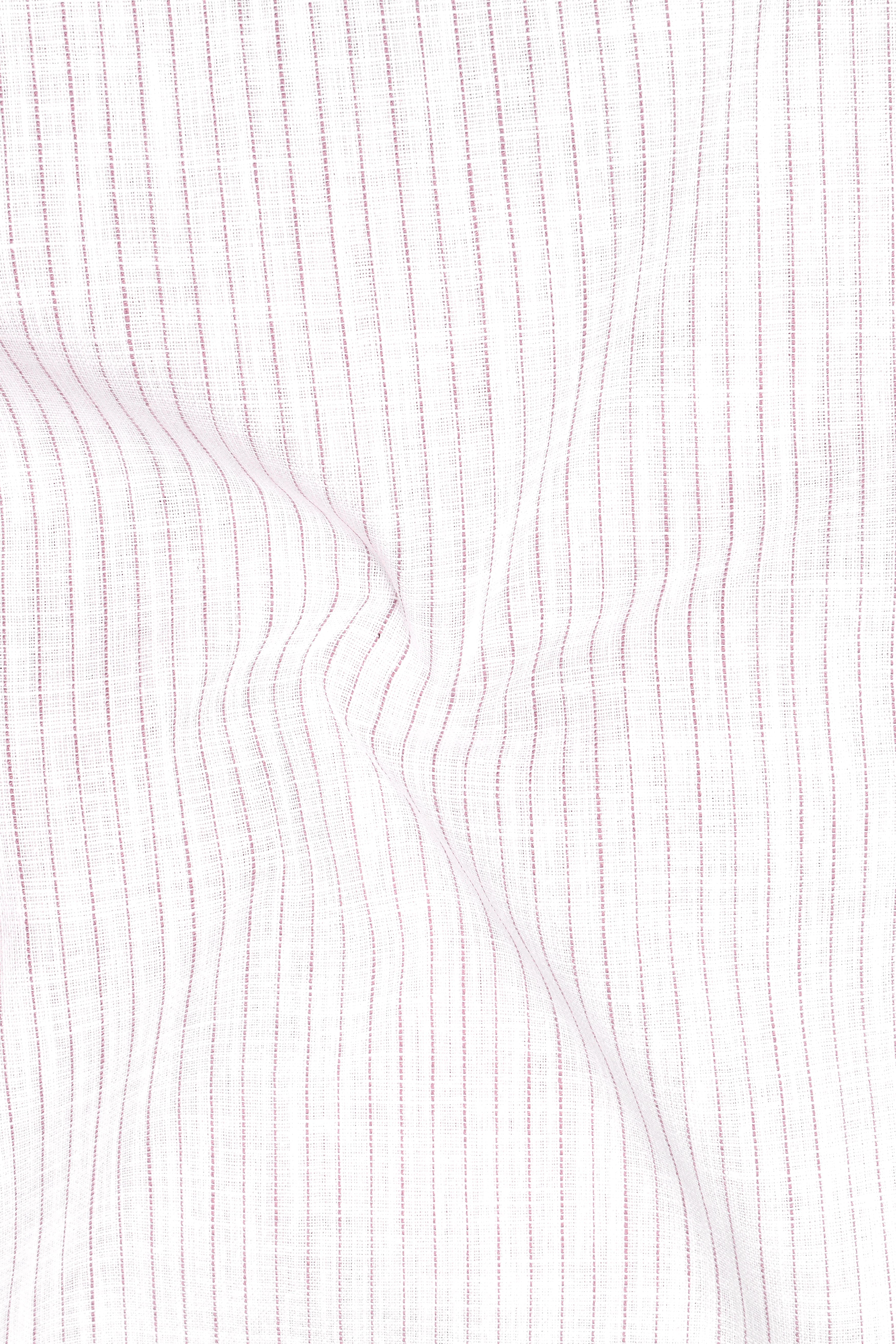 Zephyr-Bright White And Wisteria Pink Pin Striped Luxurious Linen Mandarin Casual Shirt