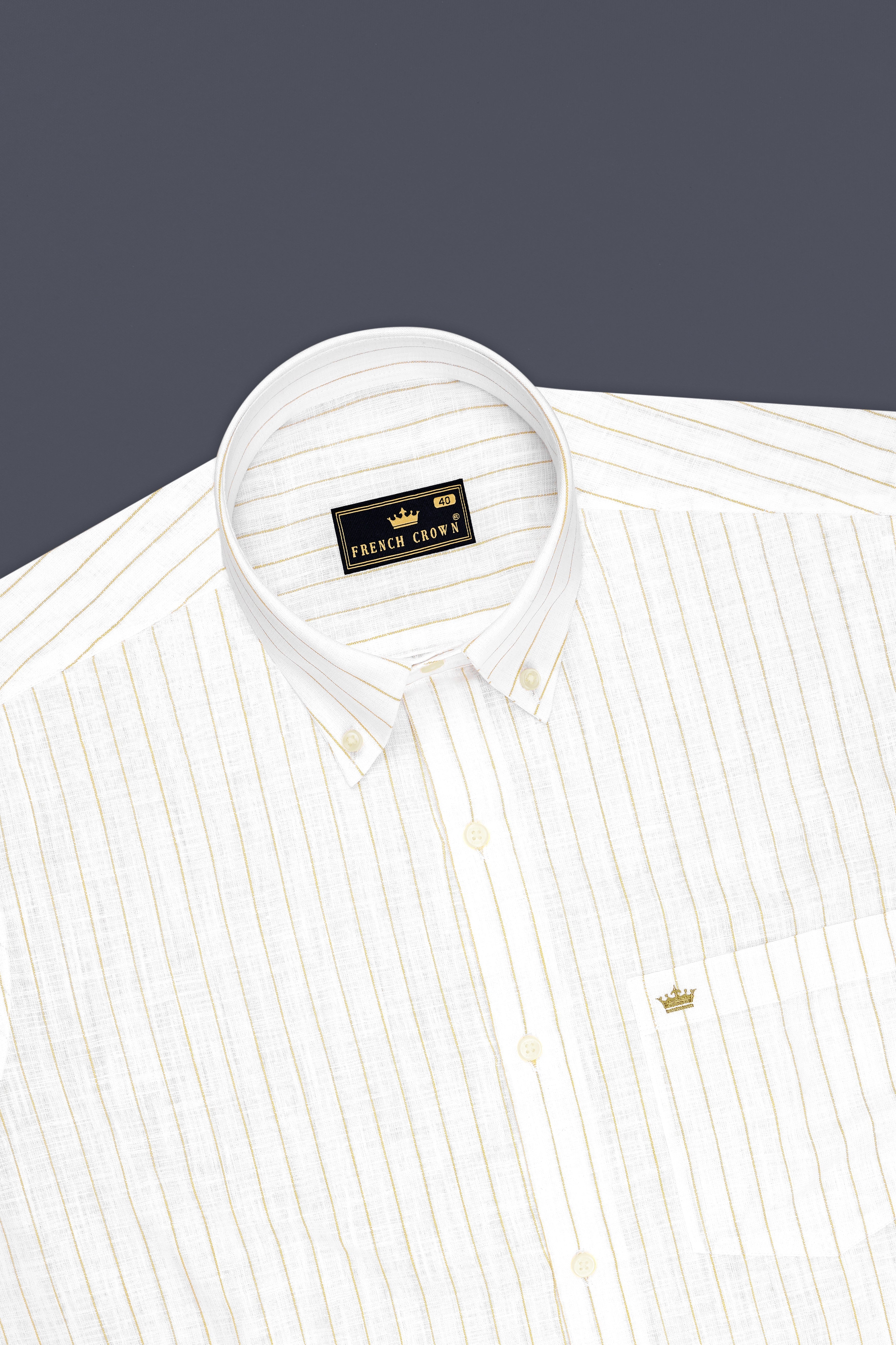 Marlow-Bright White And Sorrell Brown Pin Striped Luxurious Linen Button Down Dress Shirt