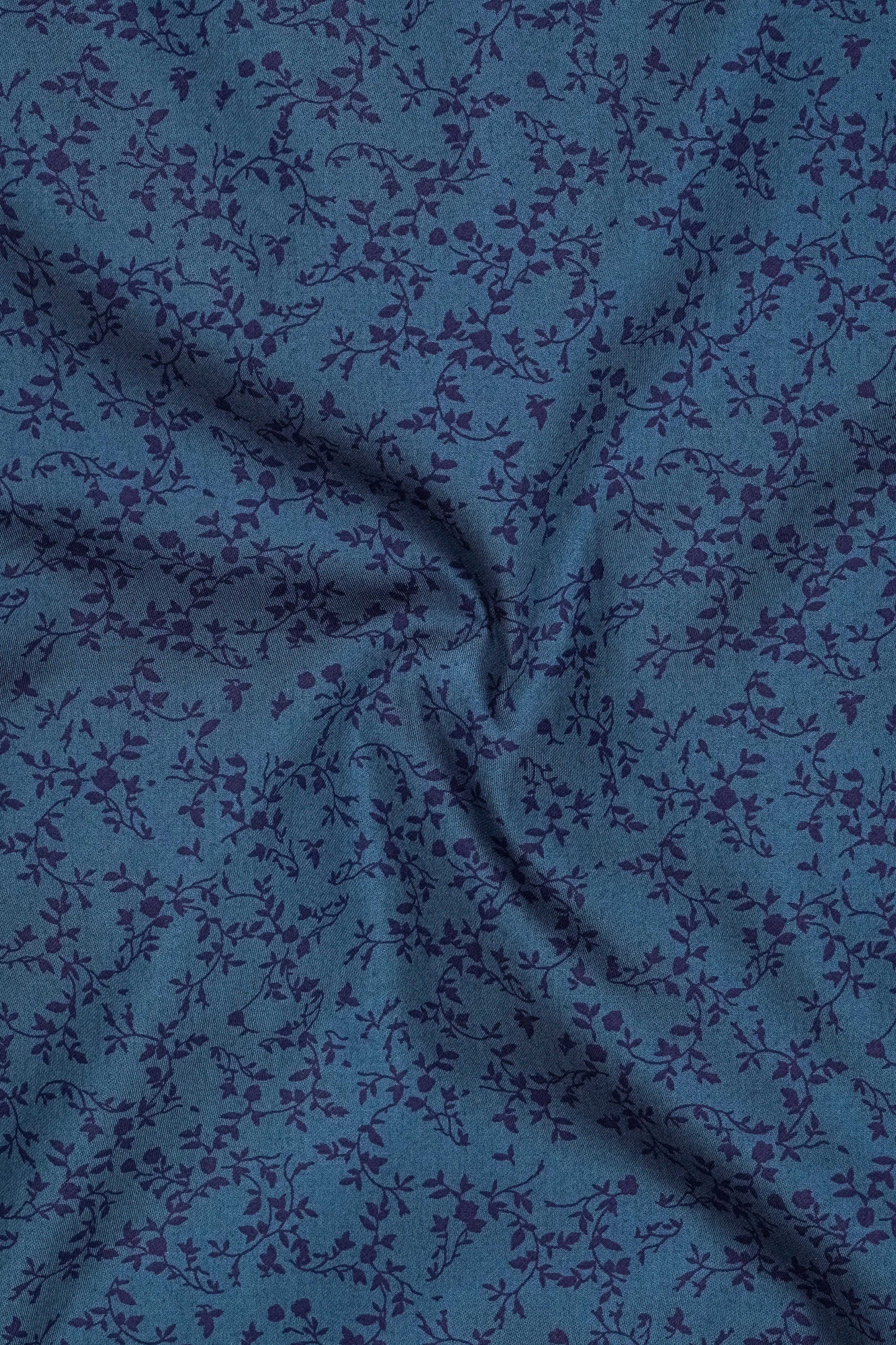 Virelle-Pickled Blue Floral Vine Printed Subtle Sheen Soft Premium Cotton Dress Shirt