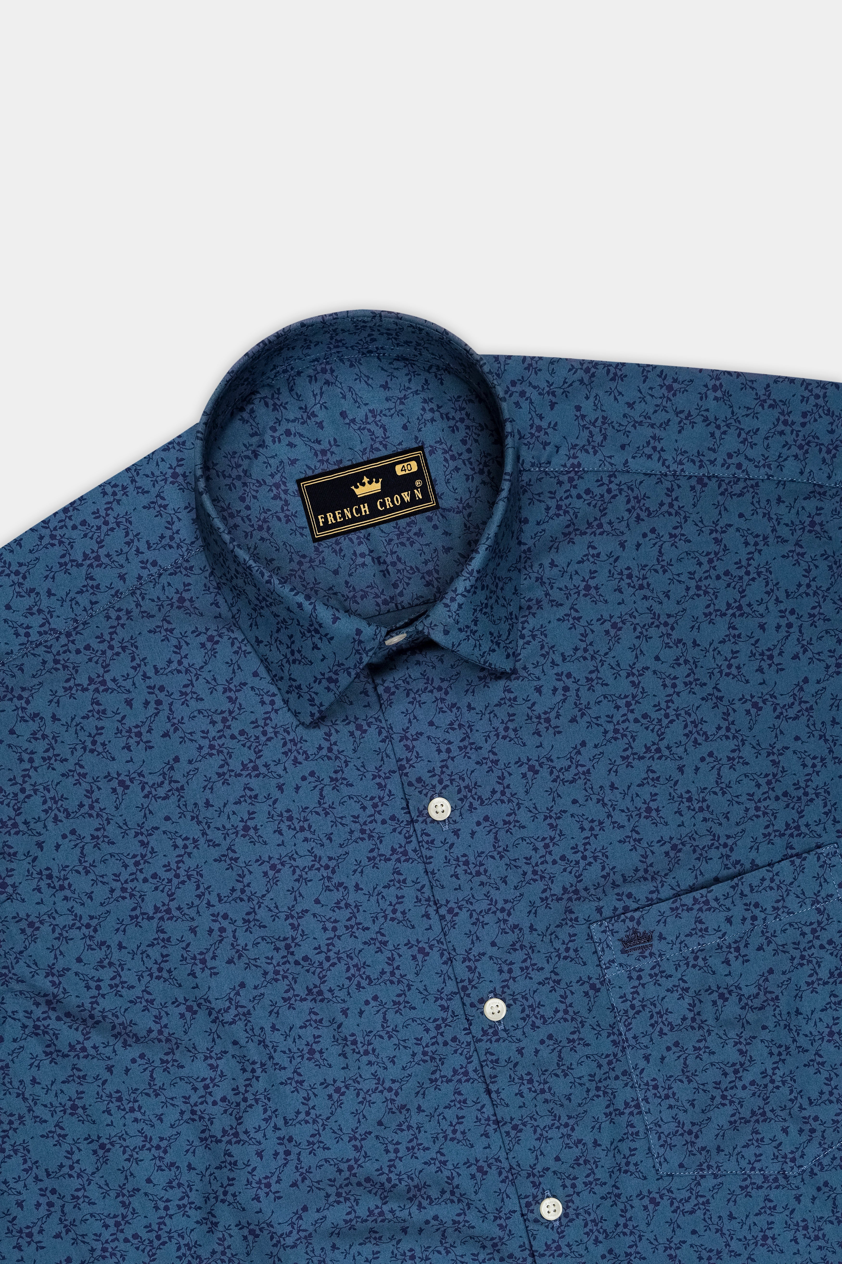 Virelle-Pickled Blue Floral Vine Printed Subtle Sheen Soft Premium Cotton Dress Shirt