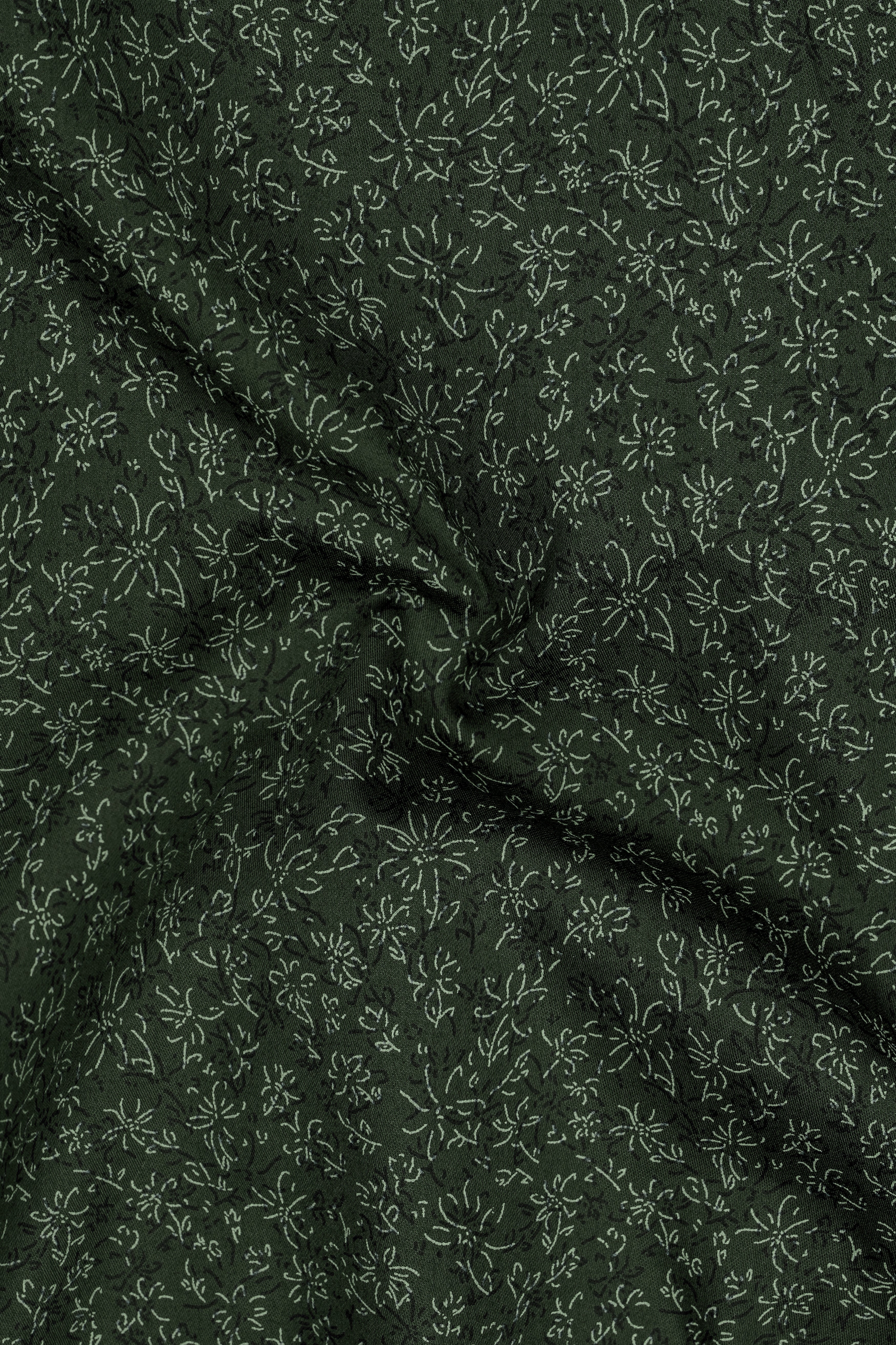 Viridian-Heavy Green Floral Vine Printed Subtle Sheen Soft Premium Cotton Mandarin Casual Shirt