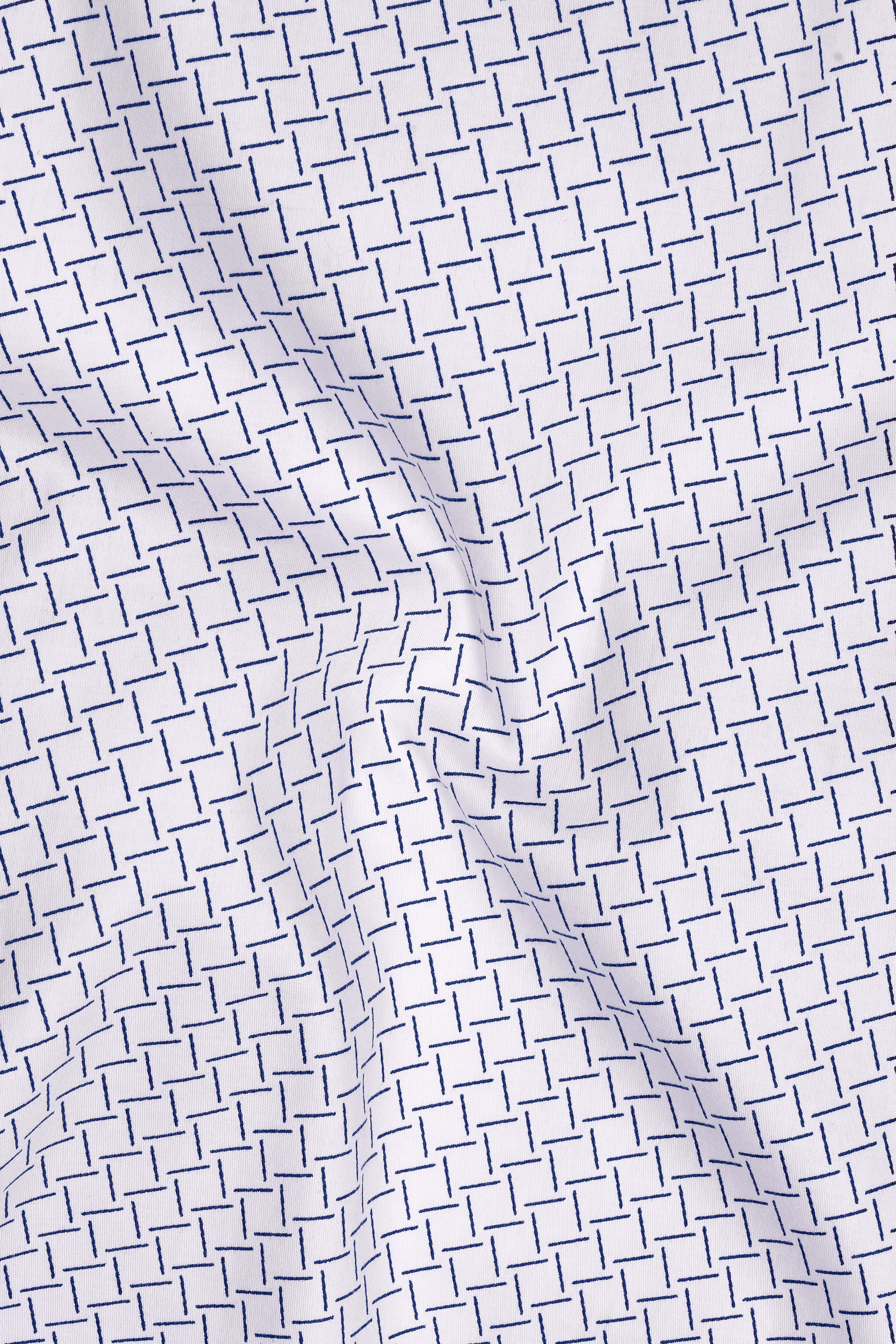 Loomis-Bright White And Twilight Blue Basketweave Printed Subtle Sheen Soft Premium Cotton Dress Shirt