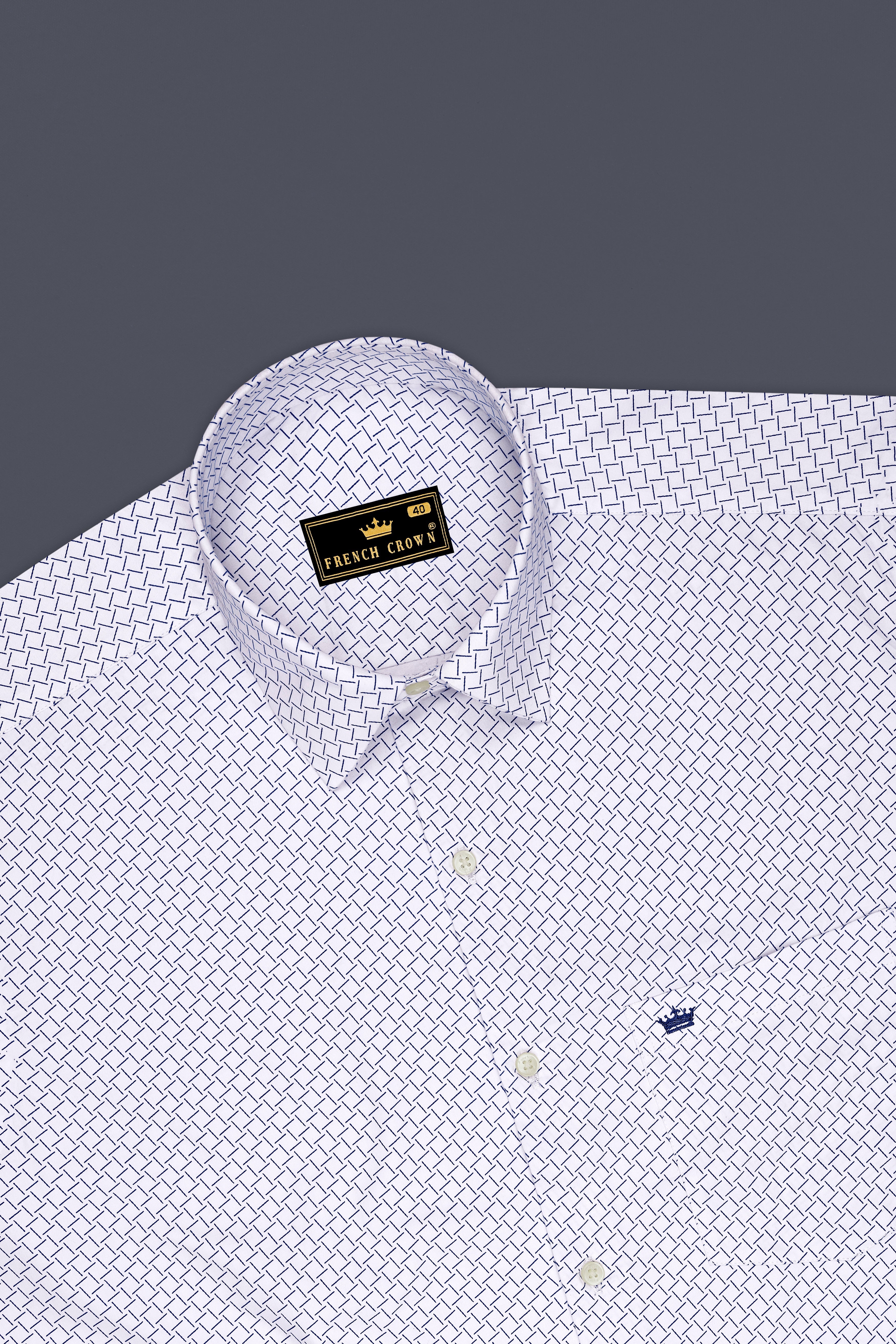 Loomis-Bright White And Twilight Blue Basketweave Printed Subtle Sheen Soft Premium Cotton Dress Shirt