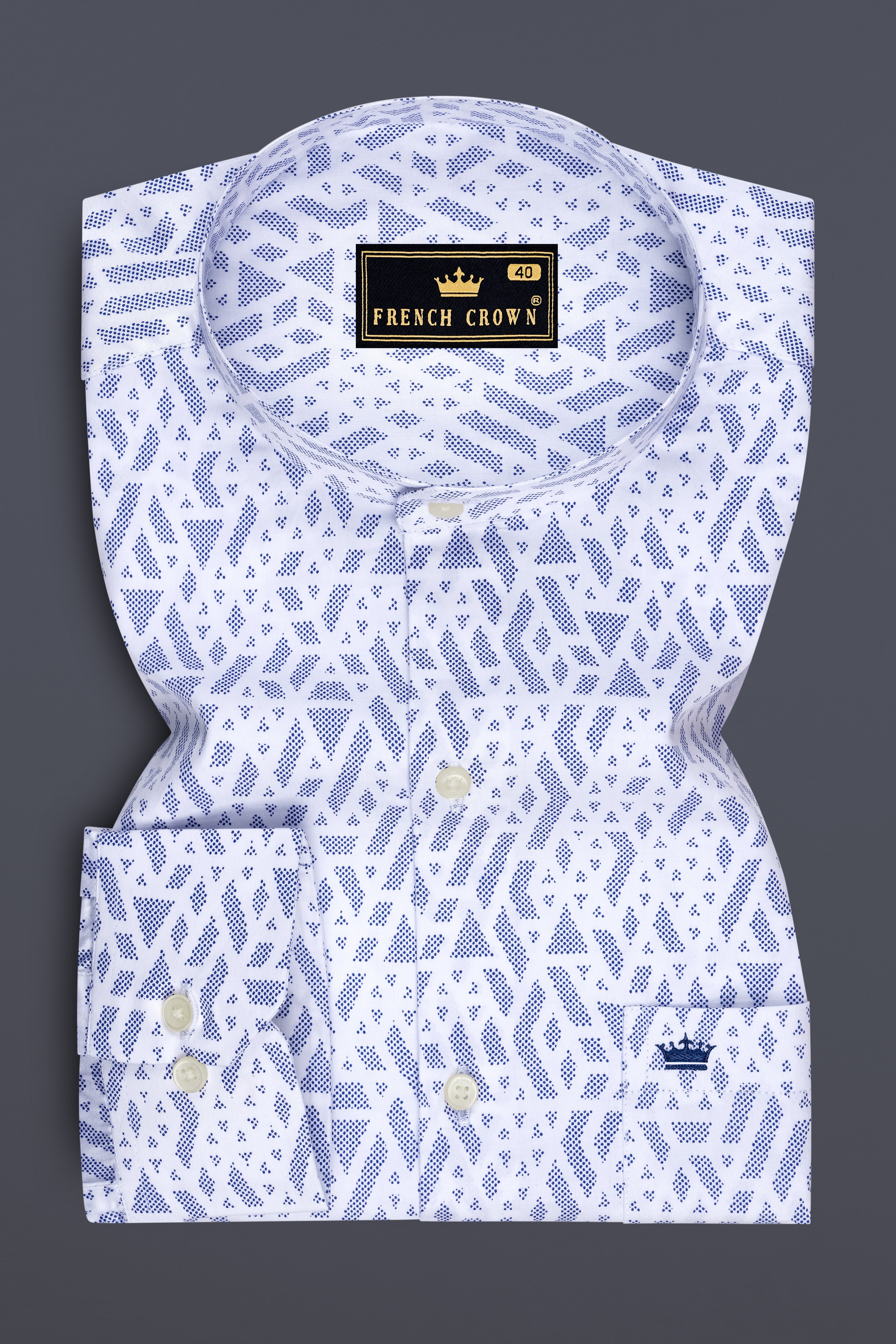 Aether-Bright White And Marguerite Blue Abstract Printed Subtle Sheen Soft Premium Cotton Mandarin Casual Shirt