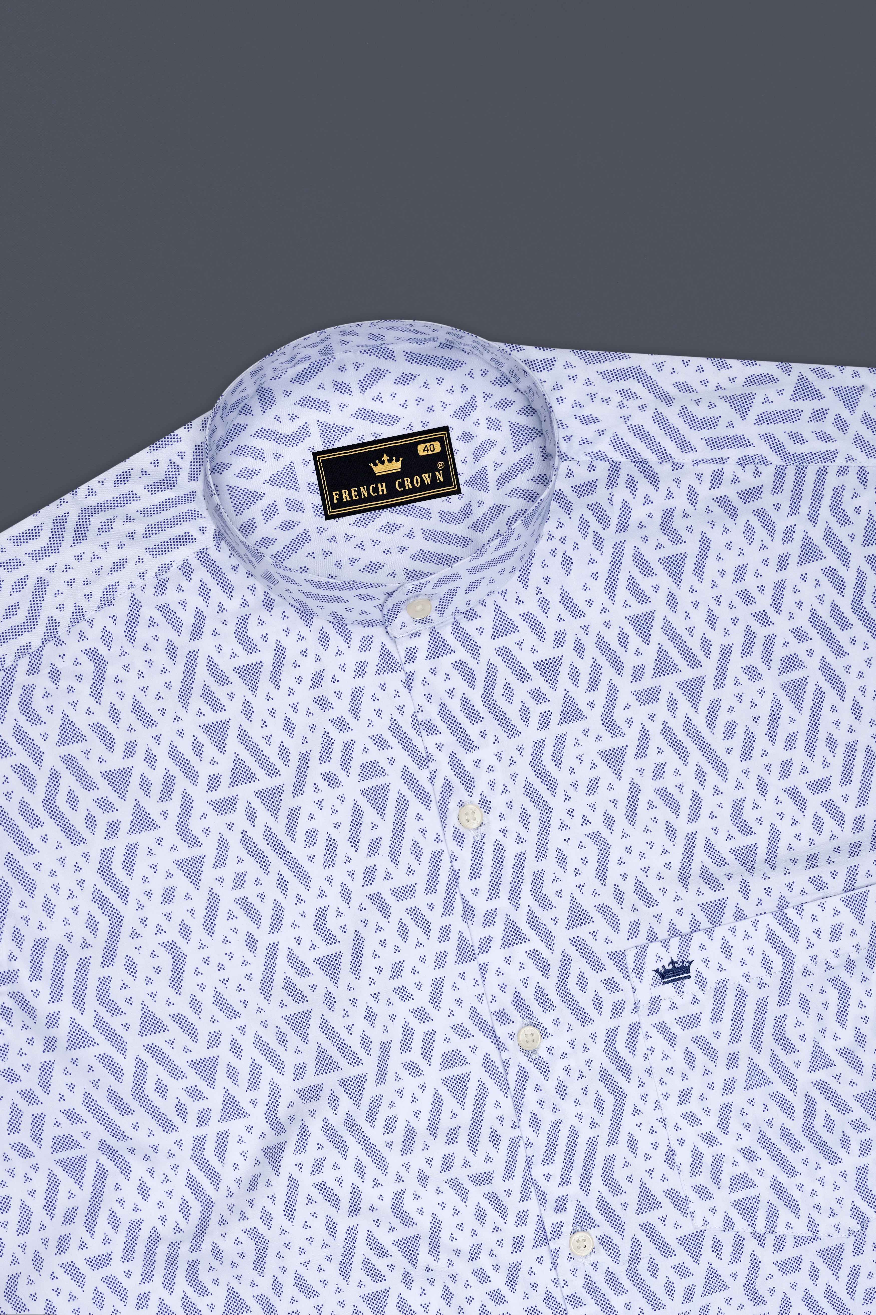 Aether-Bright White And Marguerite Blue Abstract Printed Subtle Sheen Soft Premium Cotton Mandarin Casual Shirt