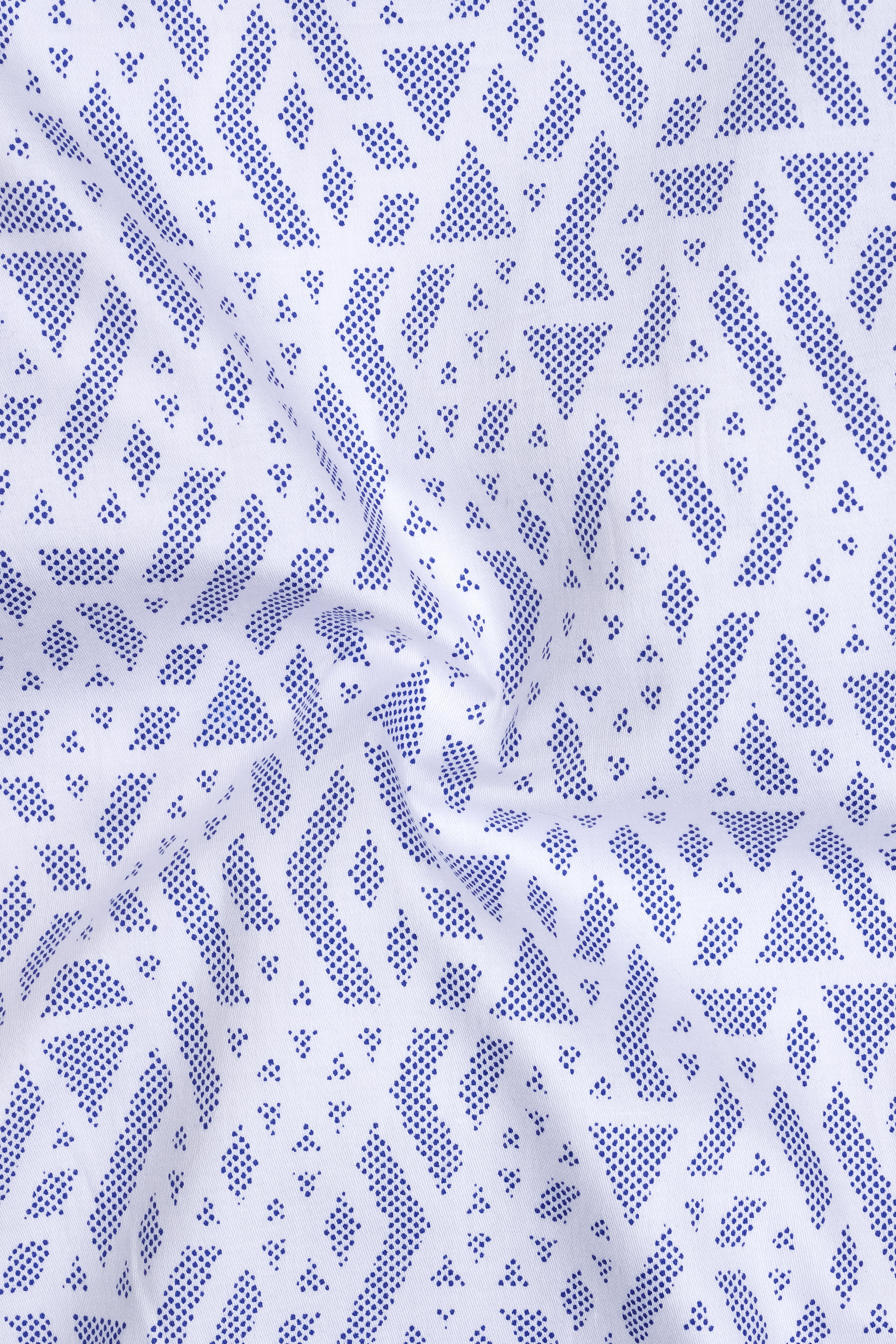 Aether-Bright White And Marguerite Blue Abstract Printed Subtle Sheen Soft Premium Cotton Dress Shirt