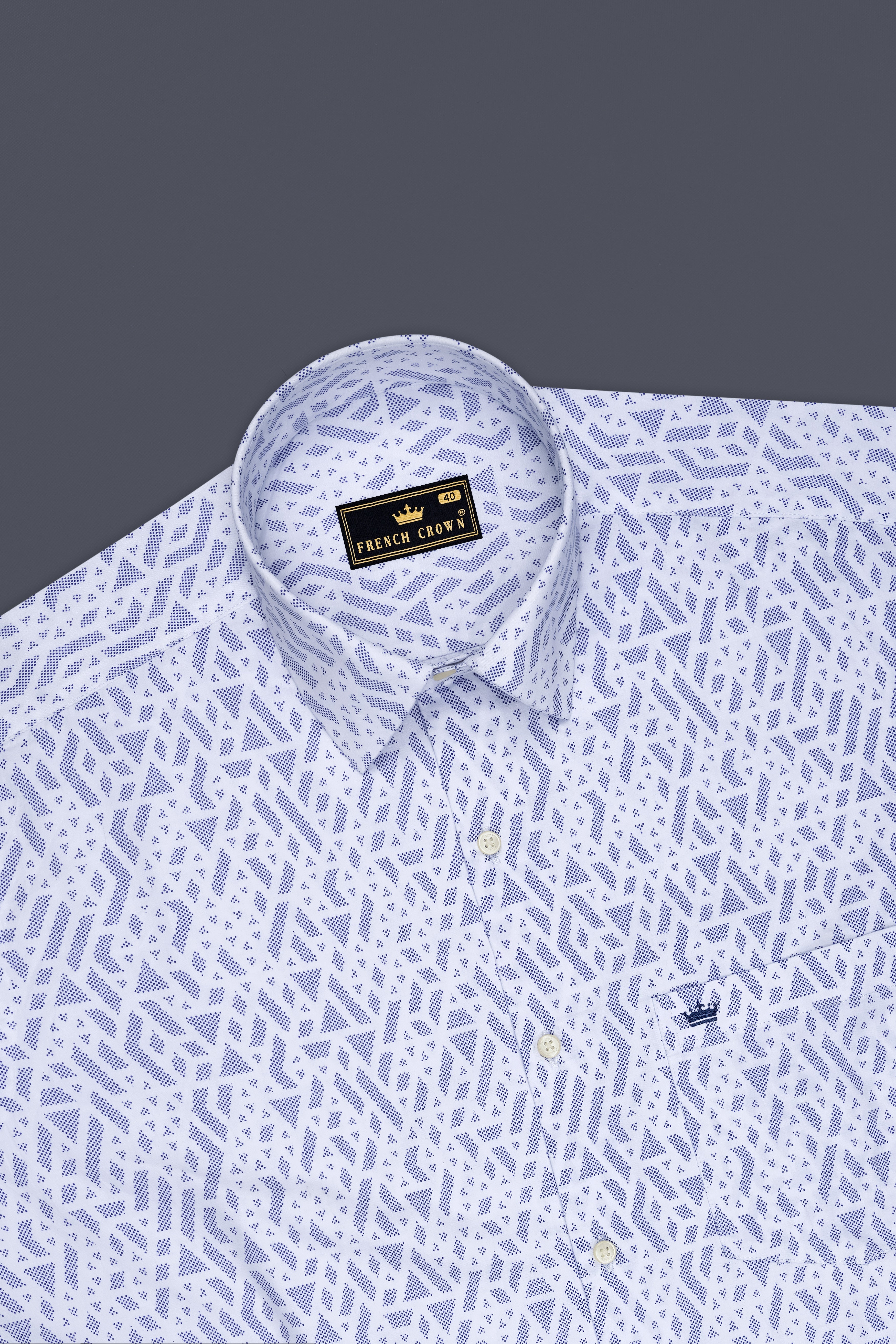 Aether-Bright White And Marguerite Blue Abstract Printed Subtle Sheen Soft Premium Cotton Dress Shirt