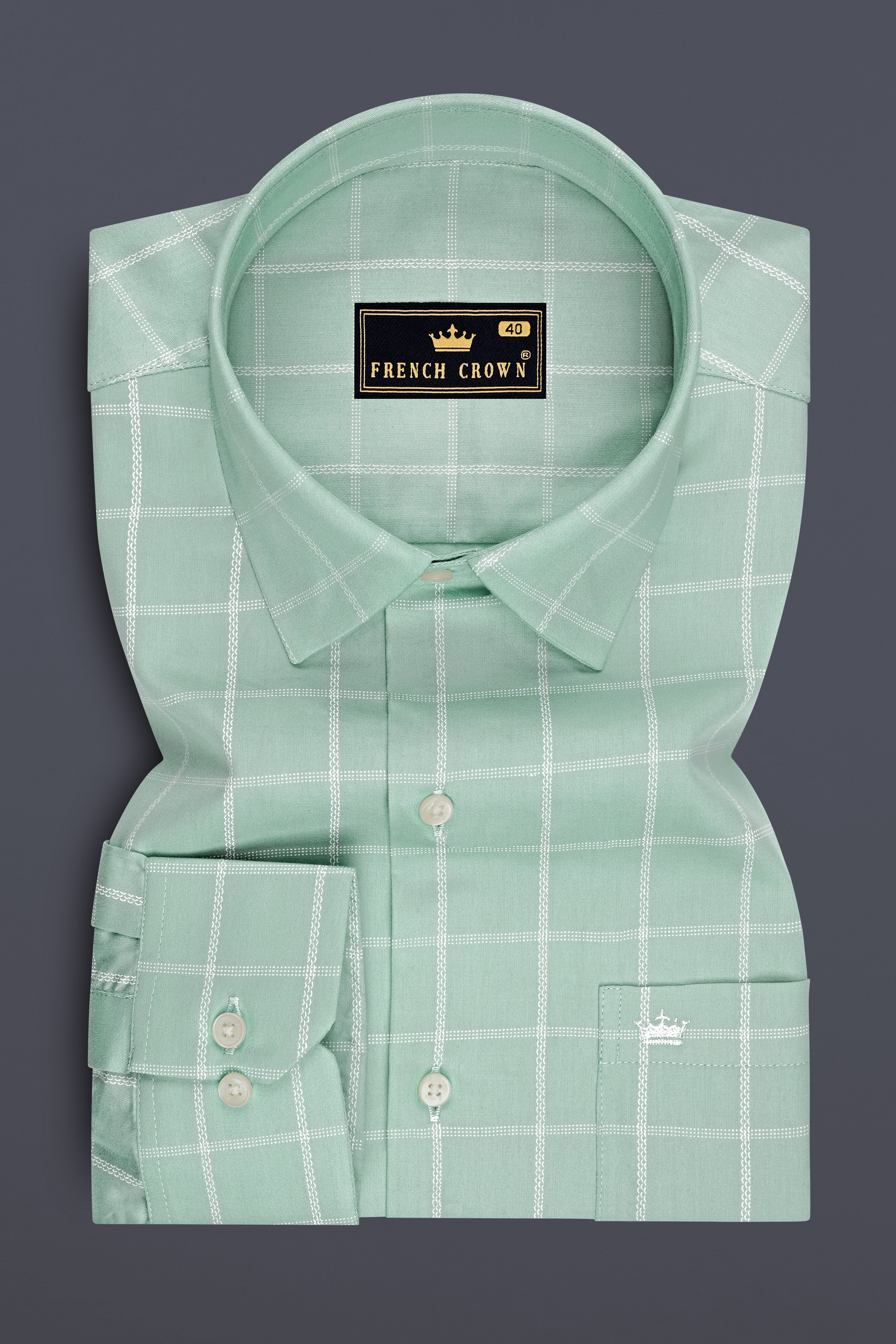 Canopy-Rain Green Windowpane Subtle Sheen Soft Premium Cotton Dress Shirt