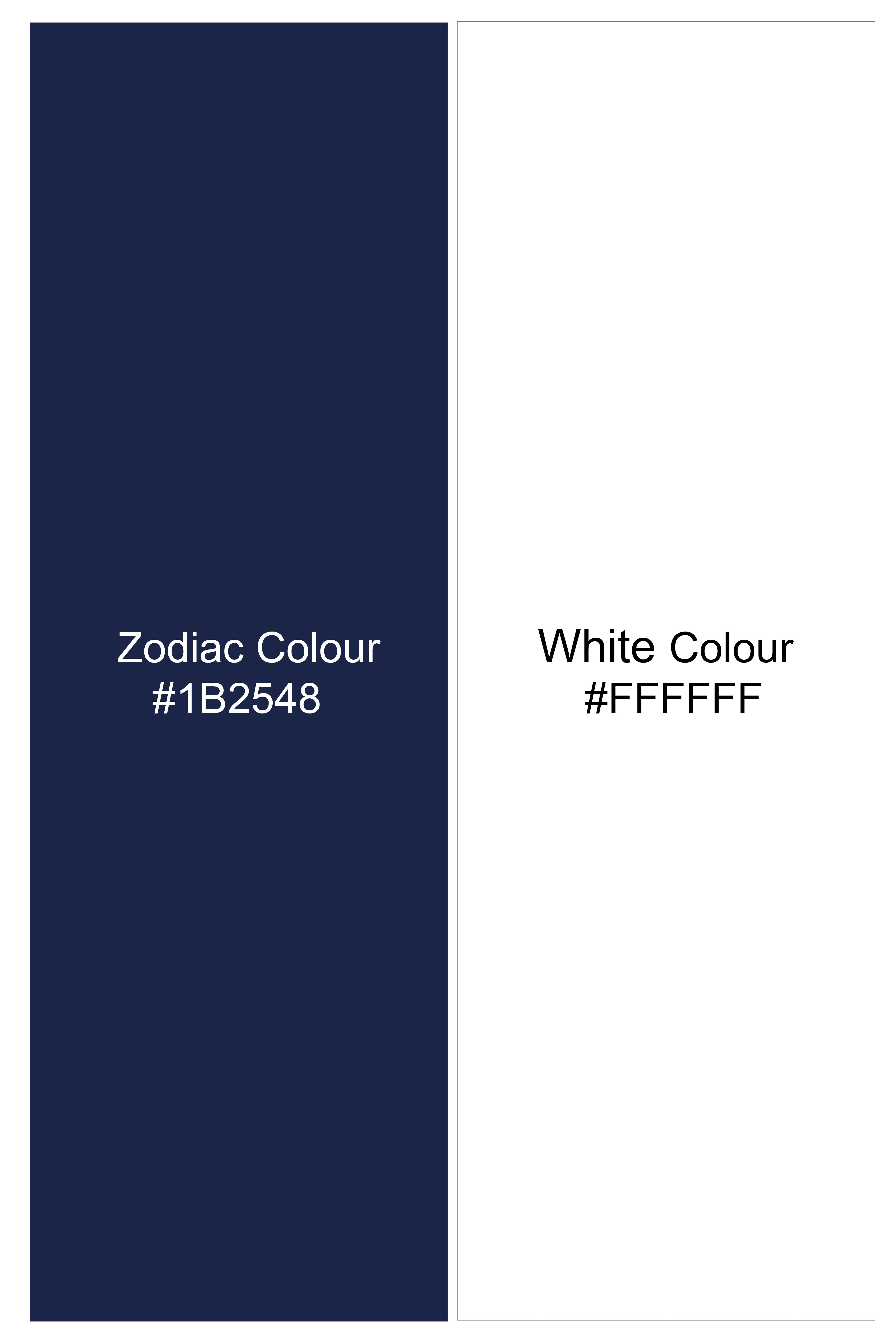 Nexus-Zodiac Blue And Bright White Basketweave Printed Subtle Sheen Soft Premium Cotton Dress Shirt