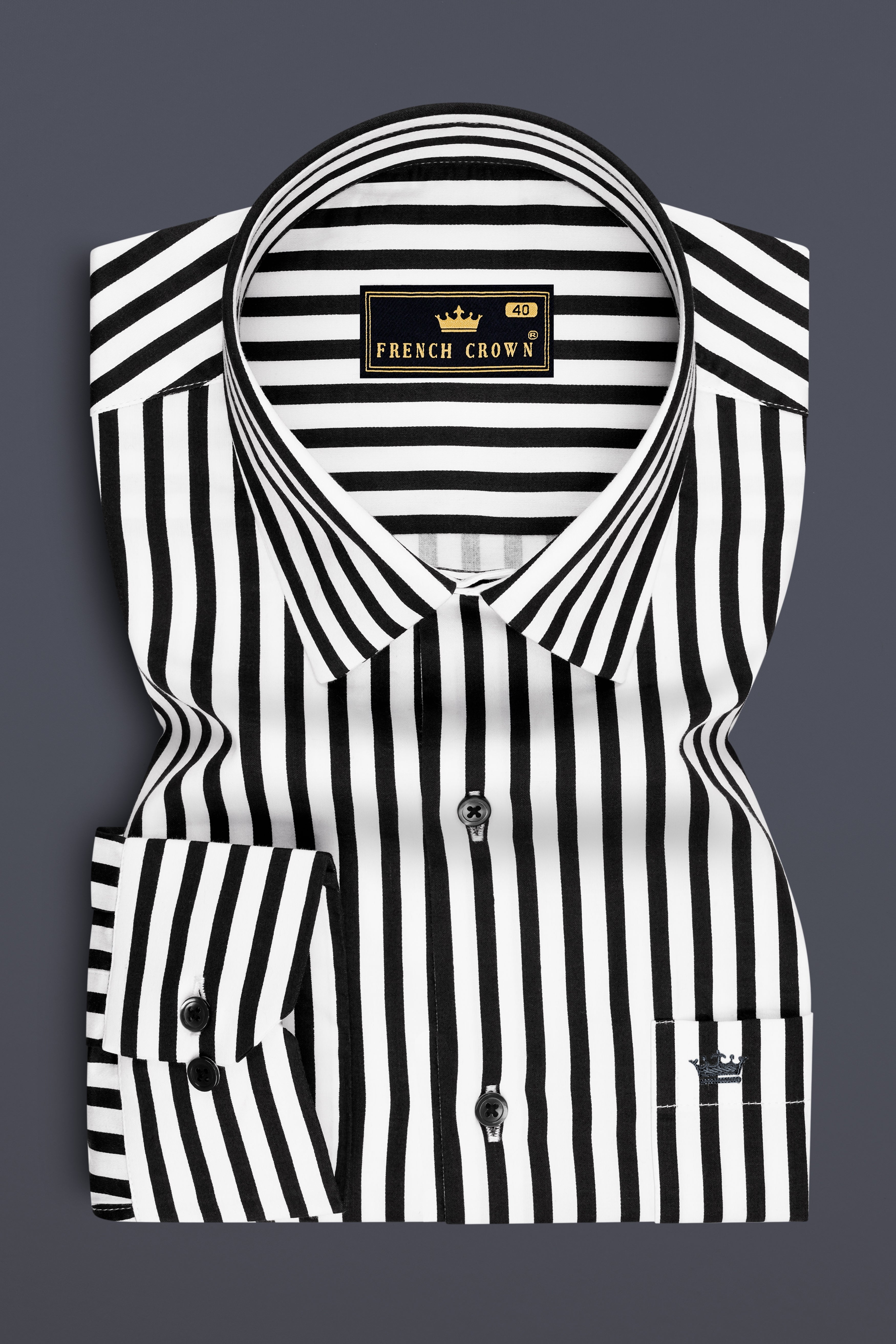 Regalis-Jade Black And Bright White Candy Striped Subtle Sheen Soft Premium Cotton Dress Shirt