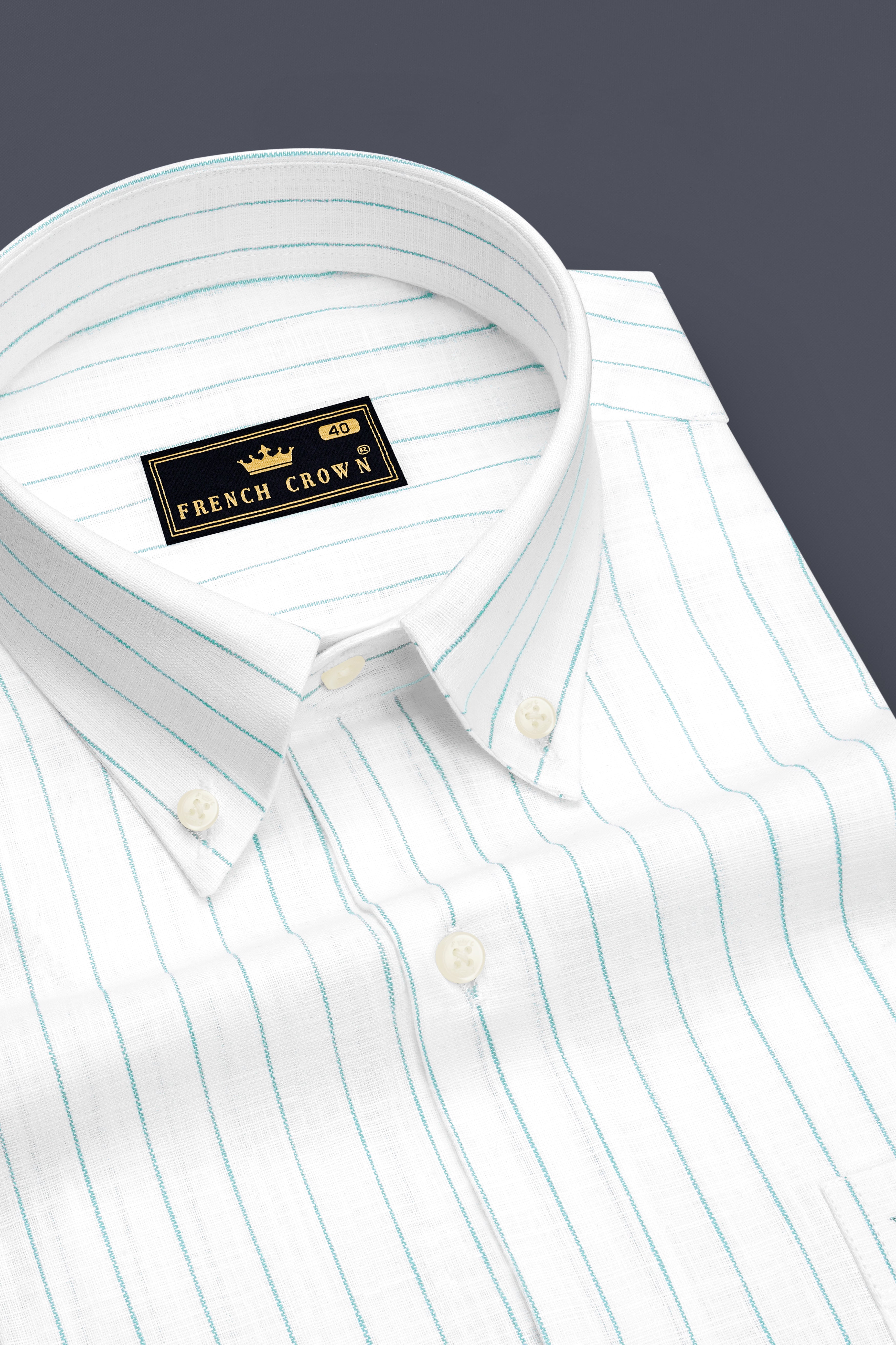 Mariner-Bright White And Neptune Blue Pin Striped Luxurious Linen Button Down Dress Shirt