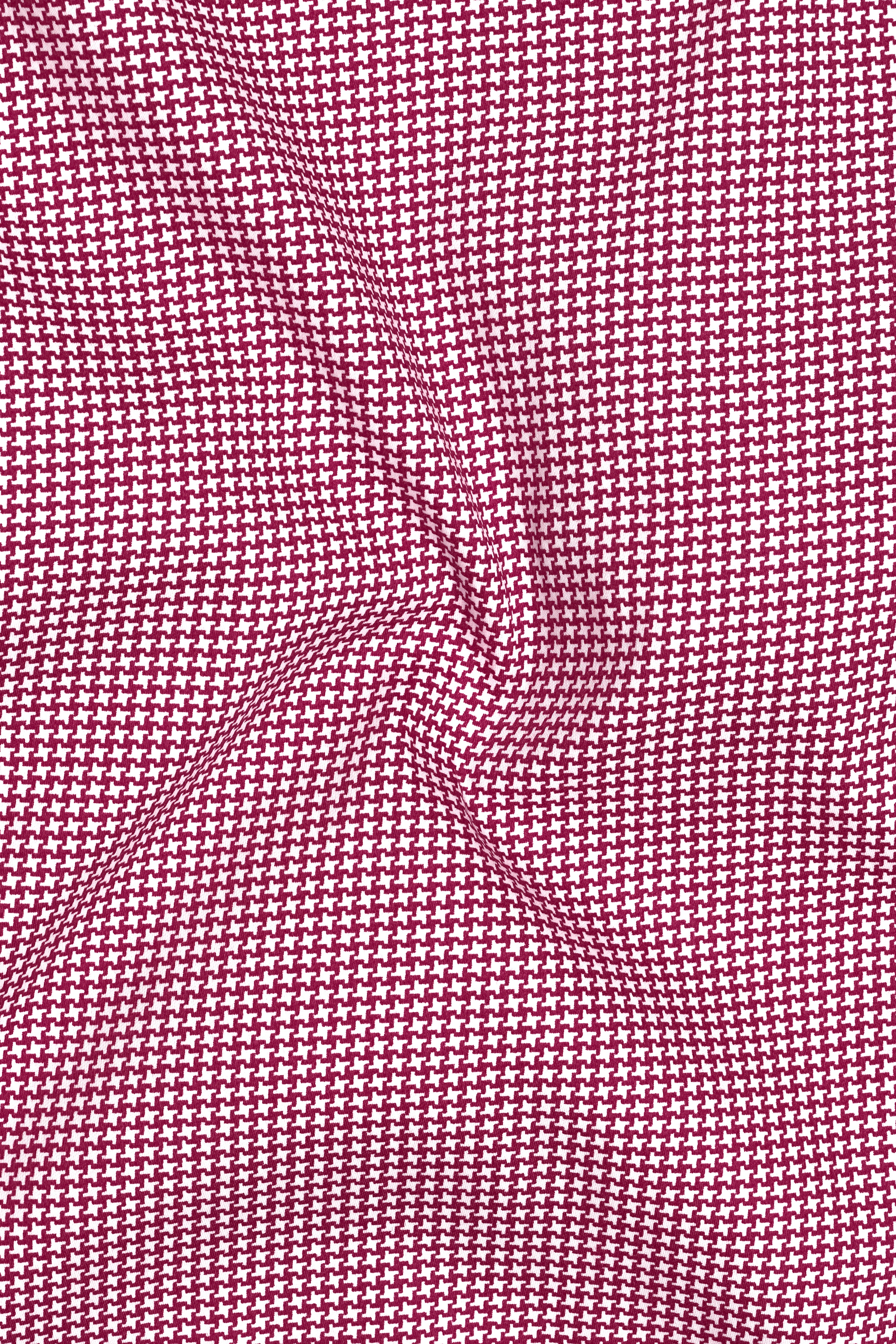 Lumier-Mulberry Pink Houndstooth Printed Subtle Sheen Super Soft Premium Cotton Dress Shirt