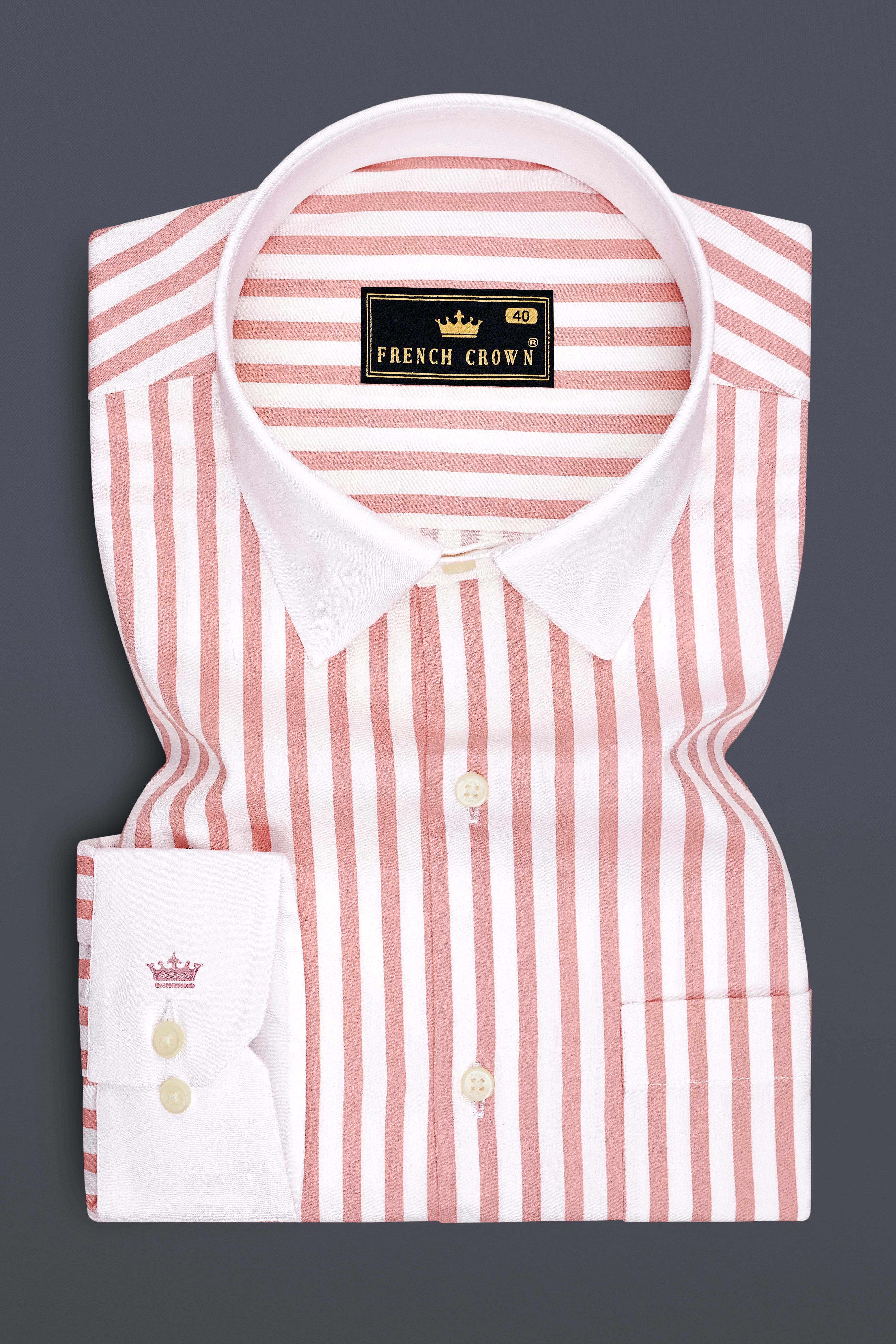 Blush-Sea Pink And Bright White Candy Striped Subtle Sheen Super Soft Premium Cotton Dress White Cuff Collar Shirt