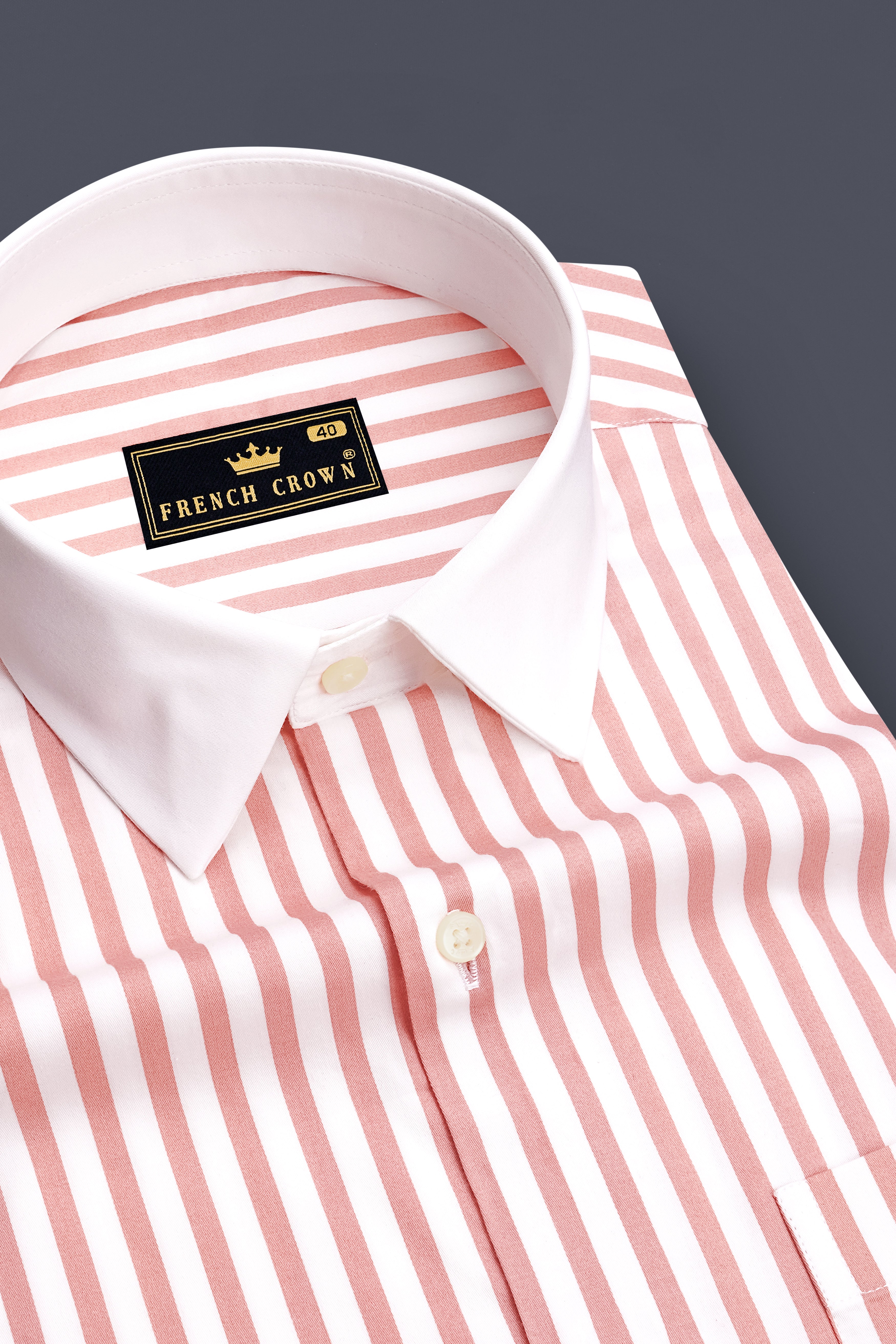 Blush-Sea Pink And Bright White Candy Striped Subtle Sheen Super Soft Premium Cotton Dress White Cuff Collar Shirt