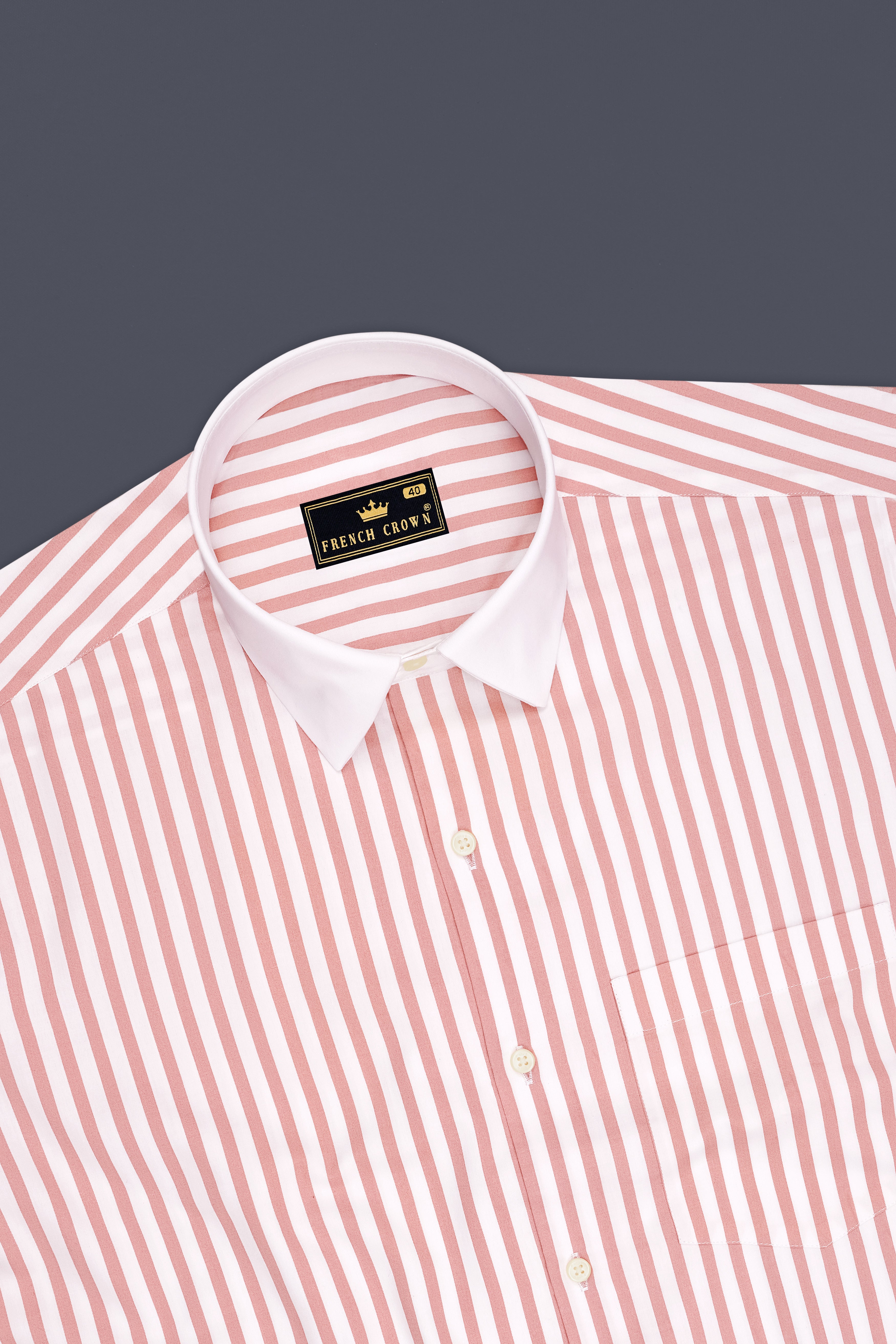 Blush-Sea Pink And Bright White Candy Striped Subtle Sheen Super Soft Premium Cotton Dress White Cuff Collar Shirt