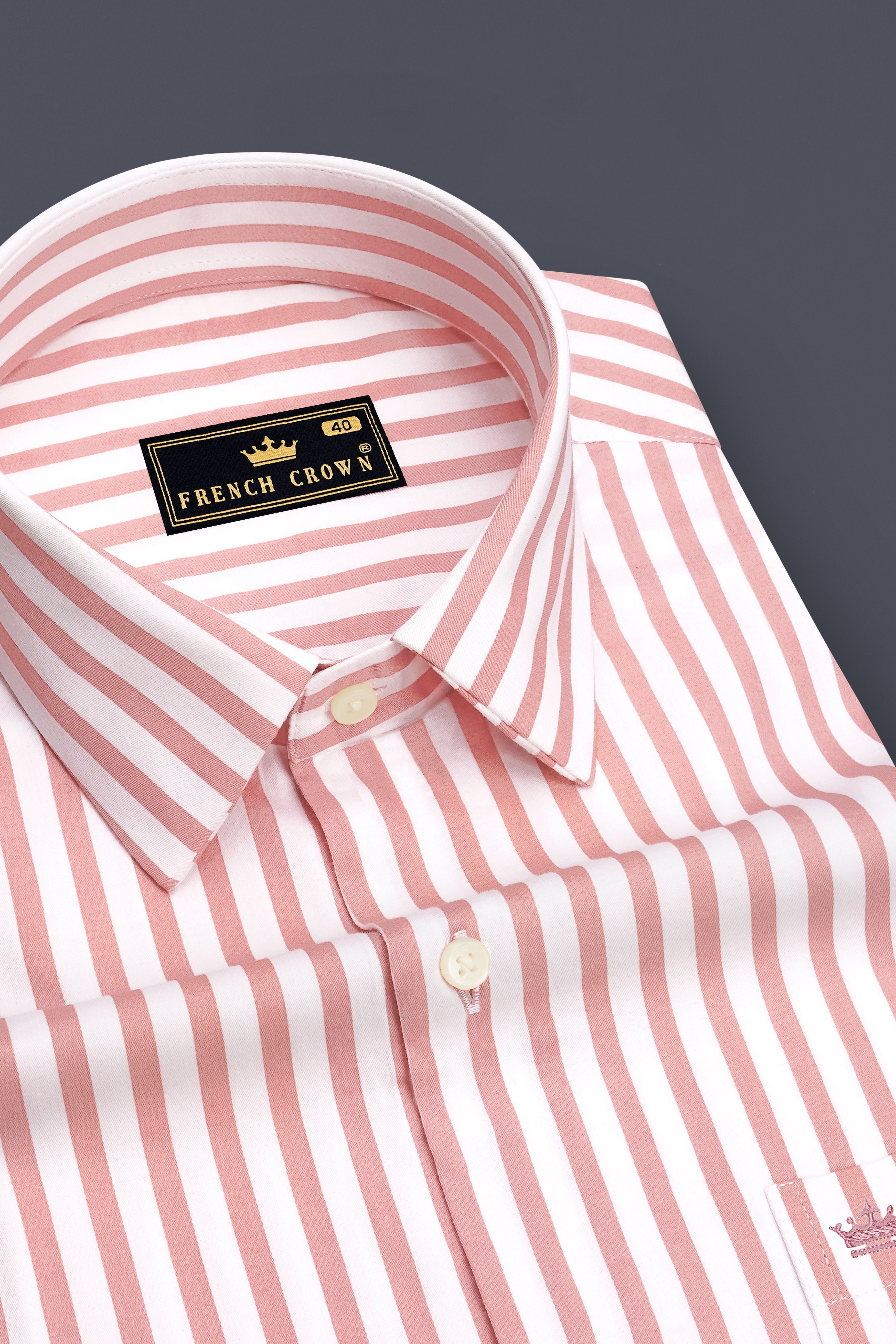 Blush-Sea Pink And Bright White Candy Striped Subtle Sheen Super Soft Premium Cotton Dress Shirt
