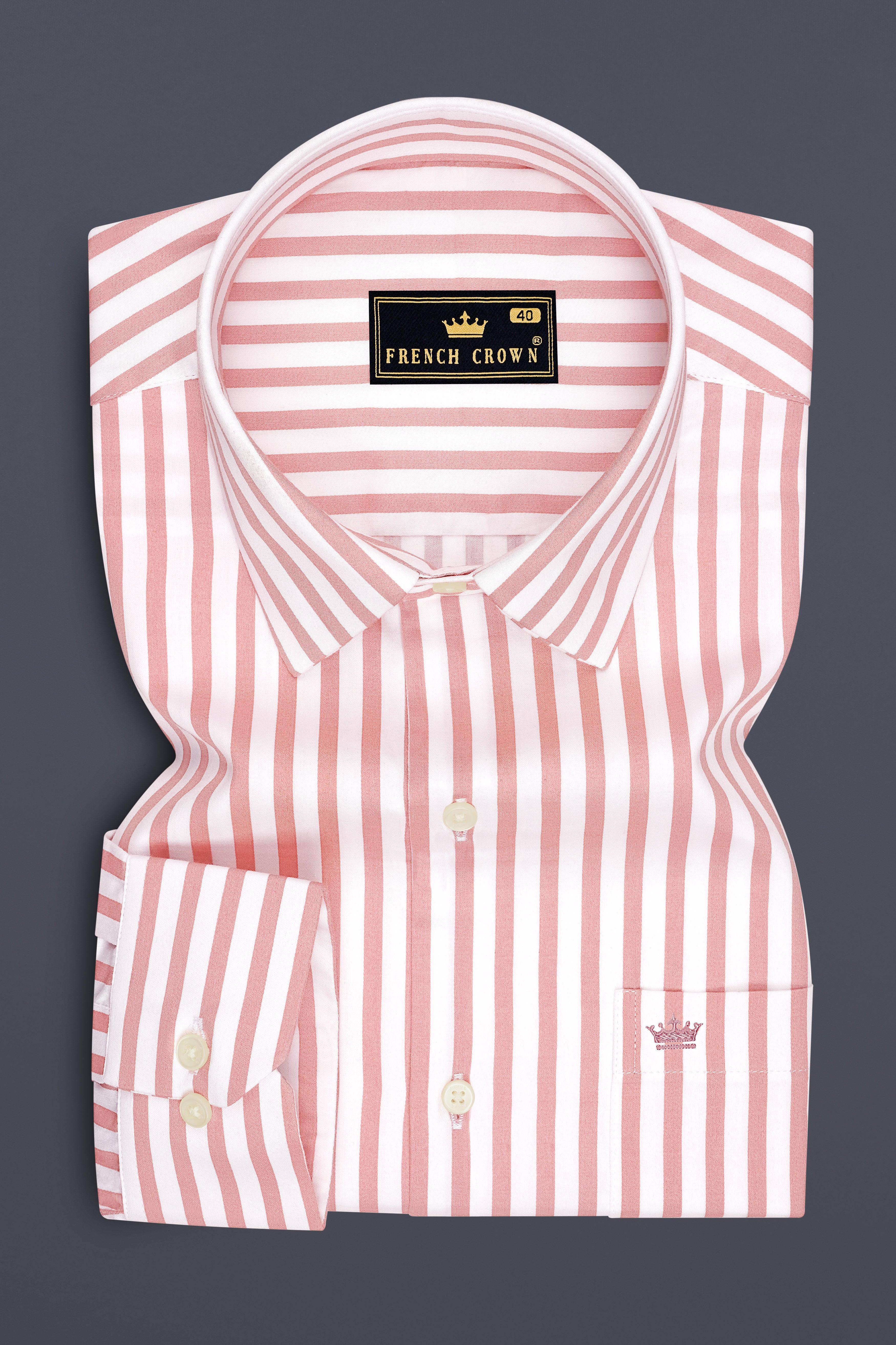 Blush-Sea Pink And Bright White Candy Striped Subtle Sheen Super Soft Premium Cotton Dress Shirt