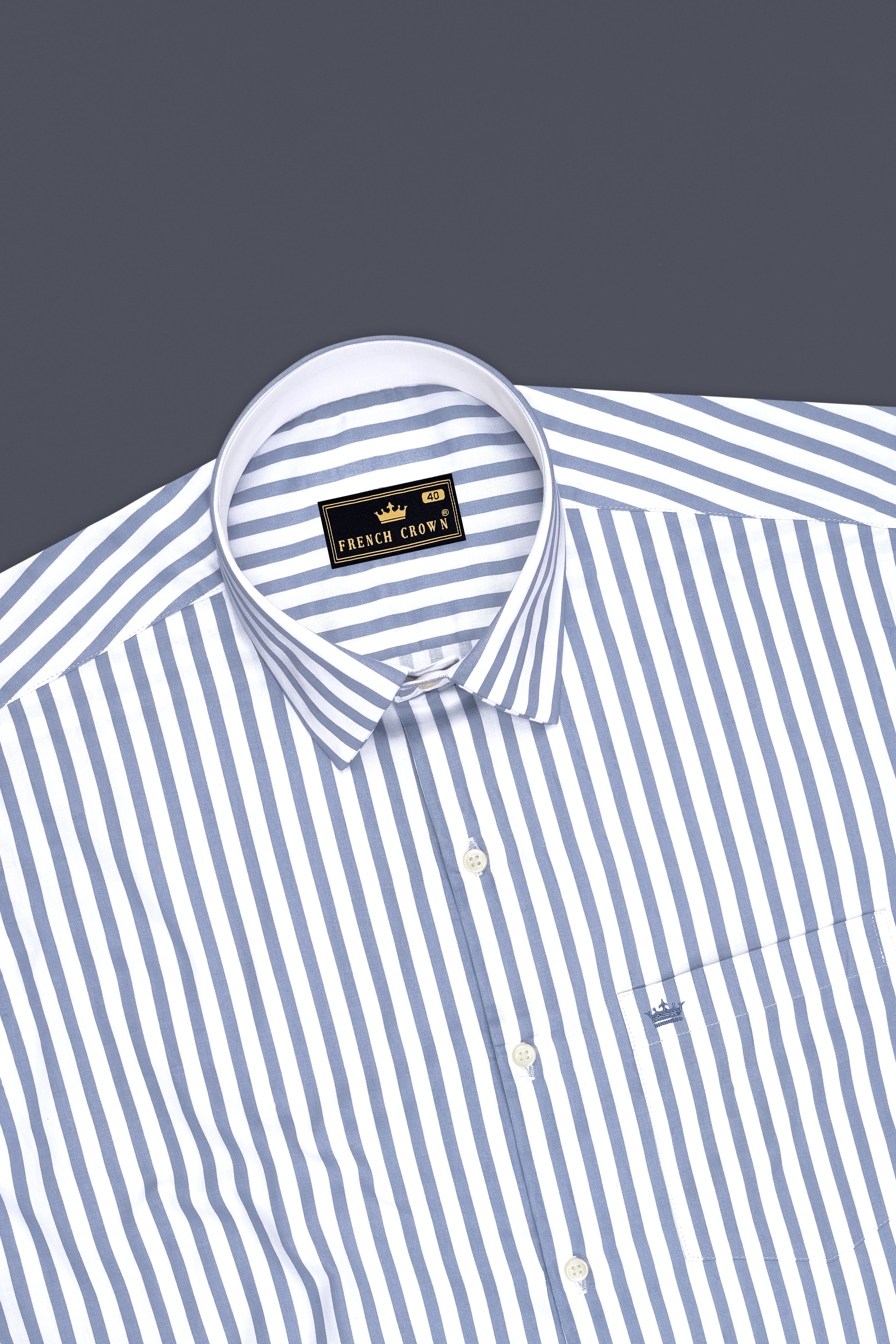Strivon-Steel Blue And Bright White Candy Striped Subtle Sheen Soft Premium Cotton Dress Shirt