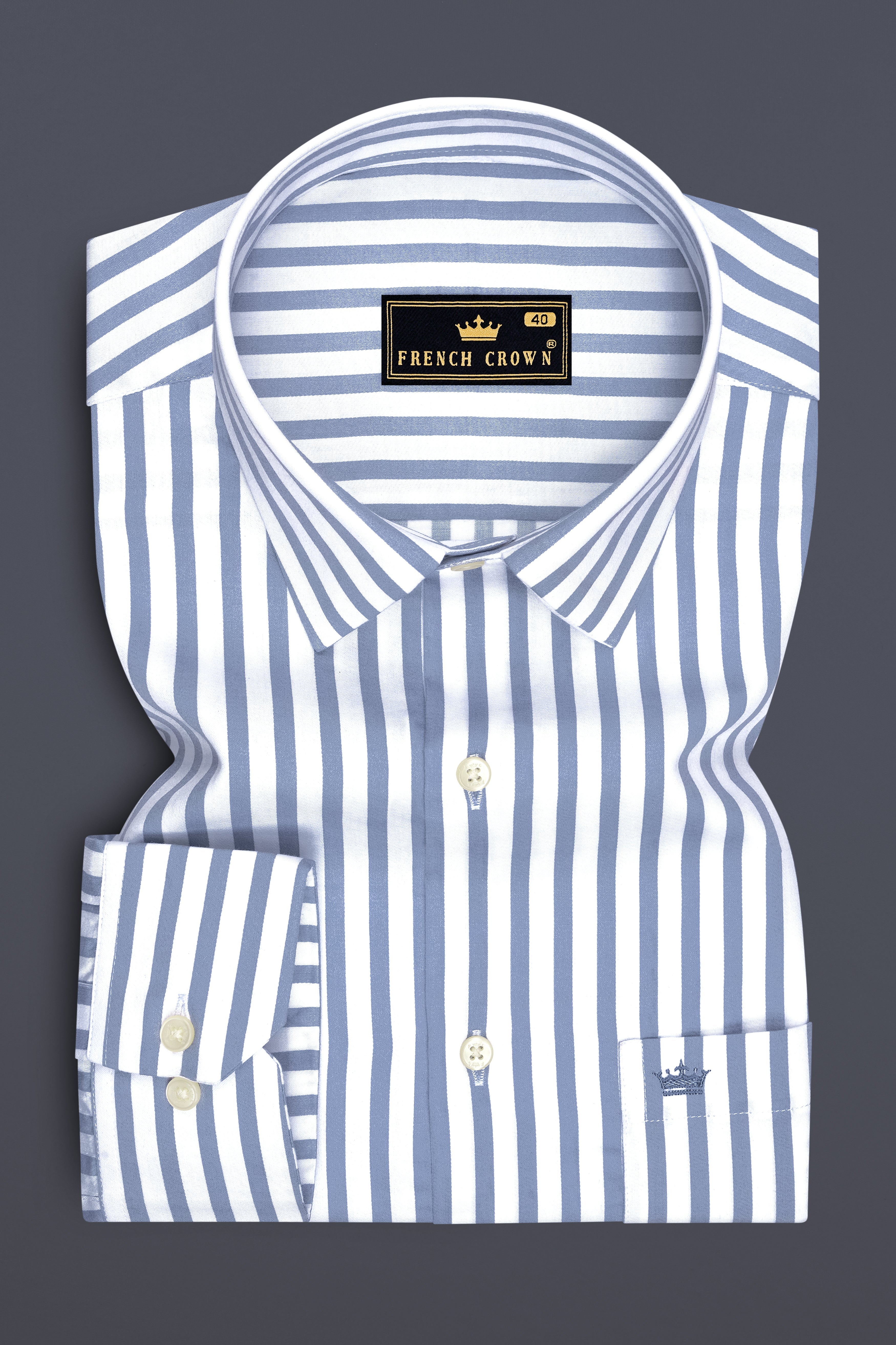 Strivon-Steel Blue And Bright White Candy Striped Subtle Sheen Super Soft Premium Cotton Dress Shirt