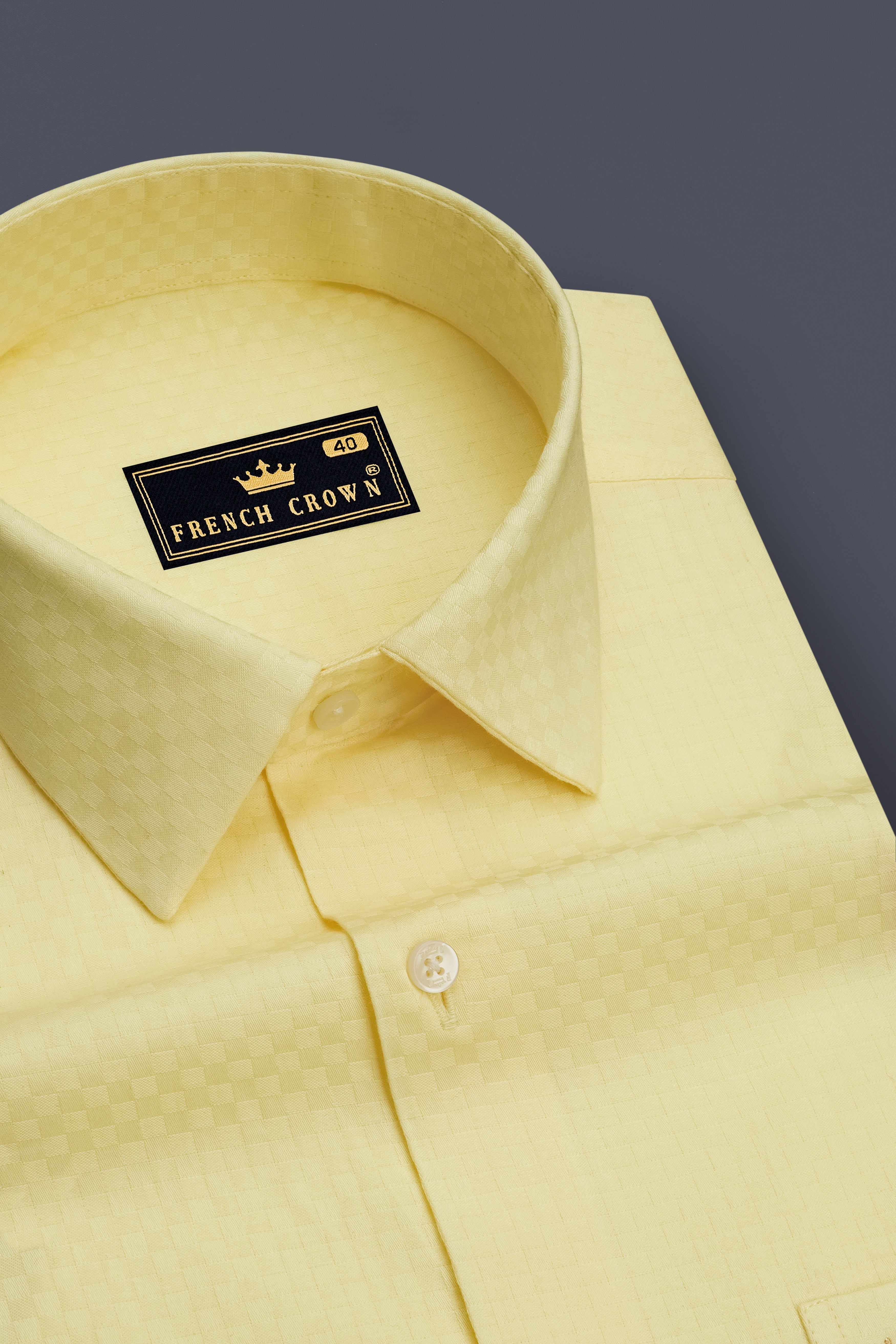 Serein-Hampton Yellow Dobby Textured Premium Giza Cotton Dress Shirt