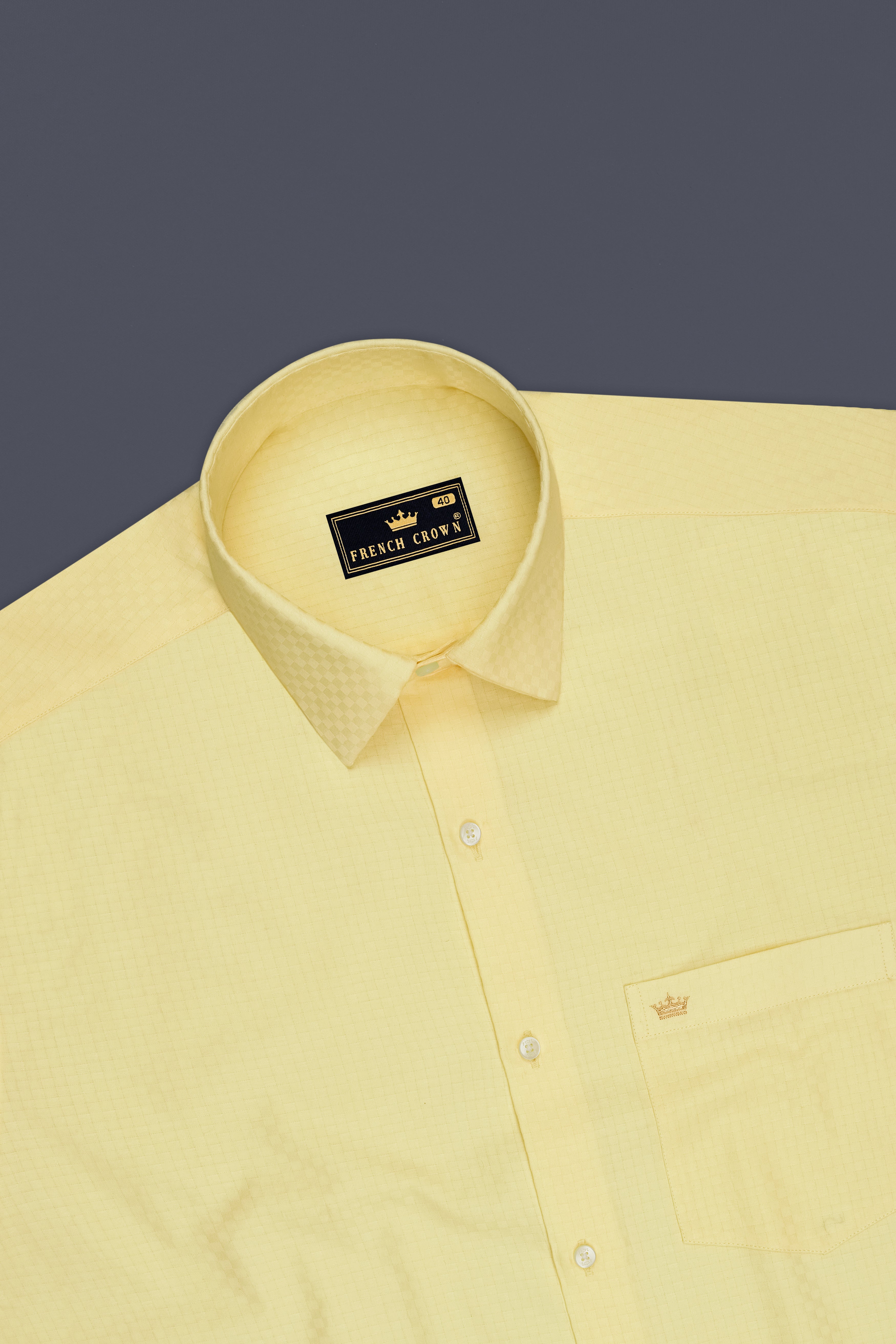 Serein-Hampton Yellow Dobby Textured Premium Giza Cotton Dress Shirt