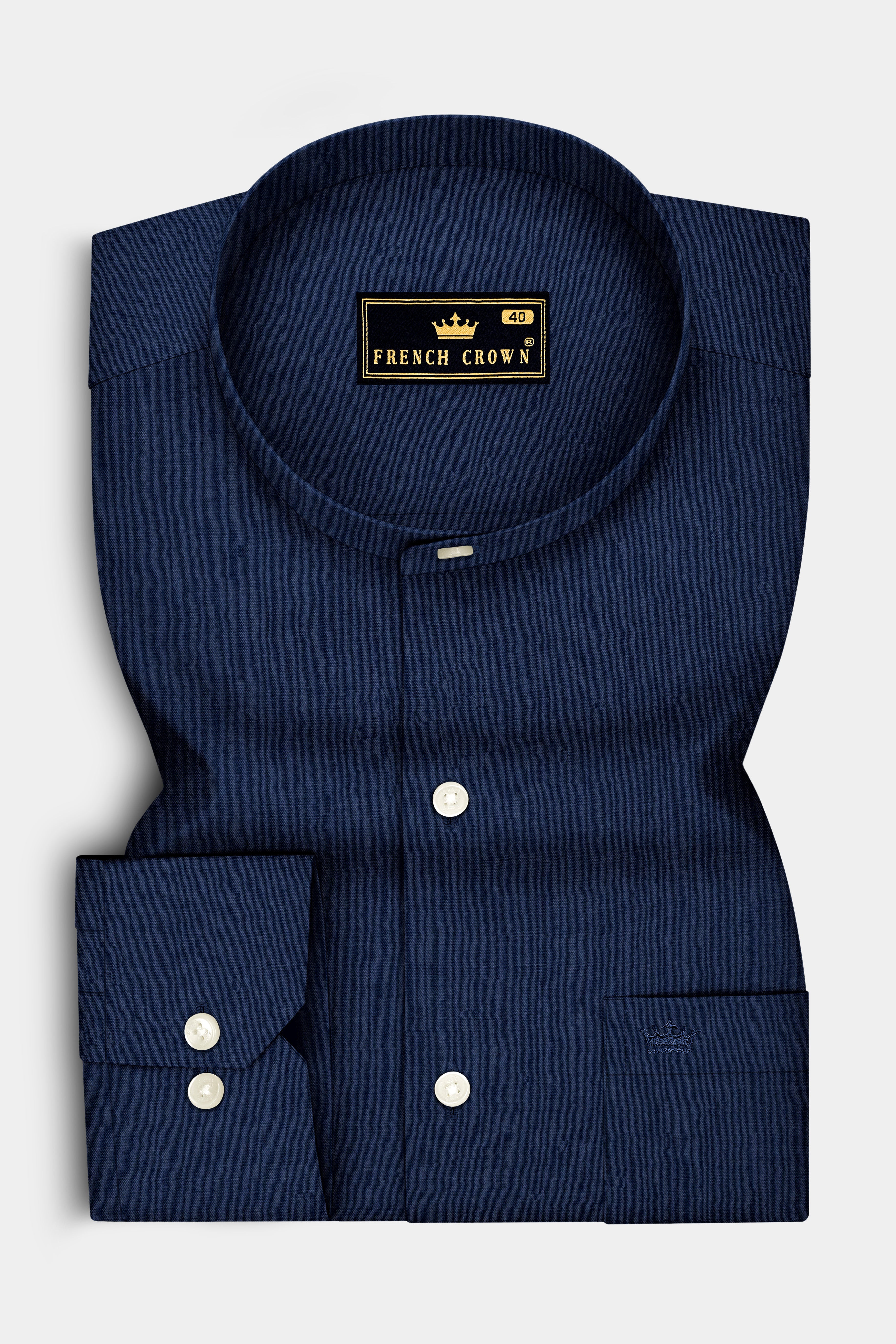 Noctis-Big Stone Navy Premium Giza Cotton Mandarin Casual Shirt