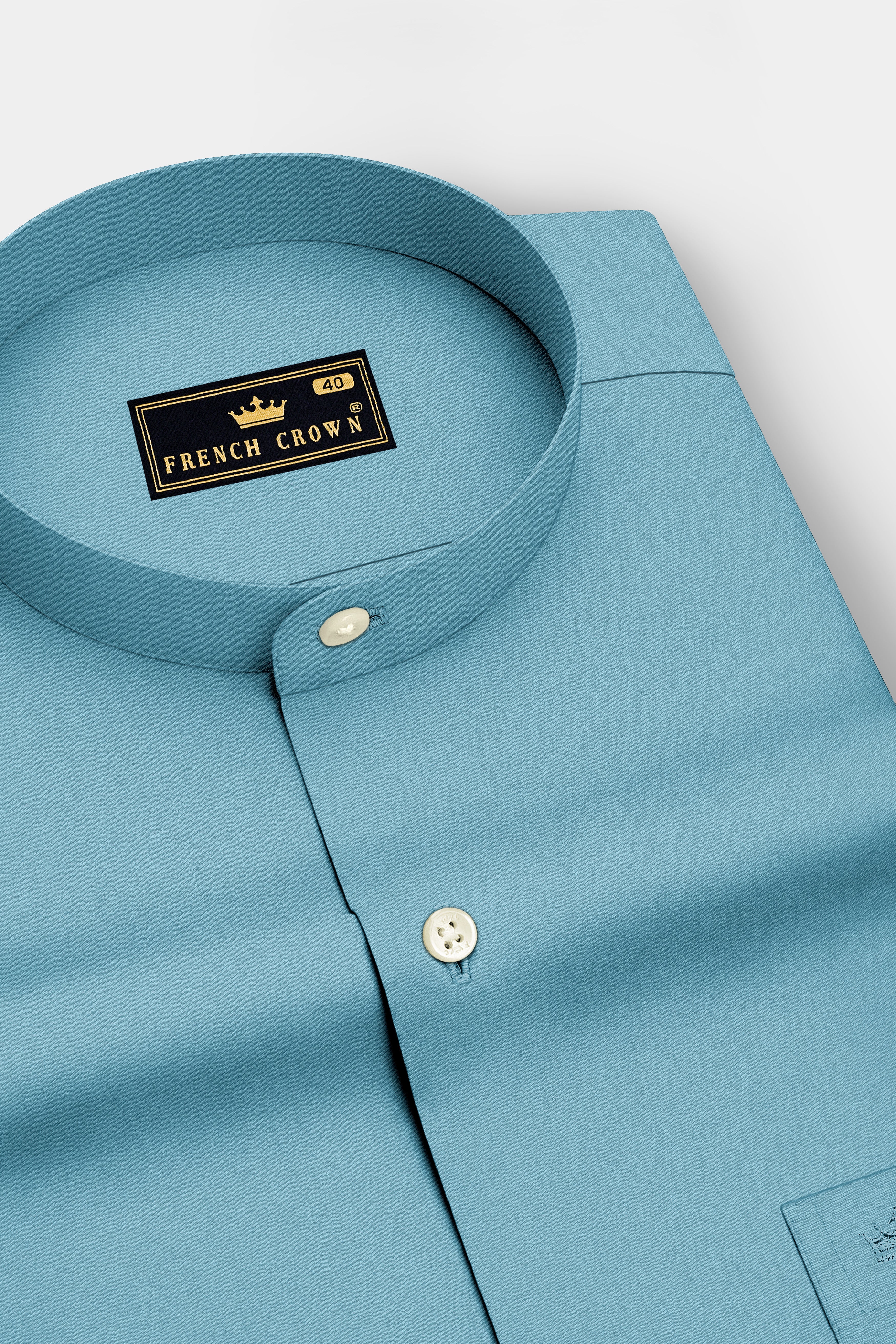 Celestia-Glacier Blue Premium Giza Cotton Mandarin Casual Shirt