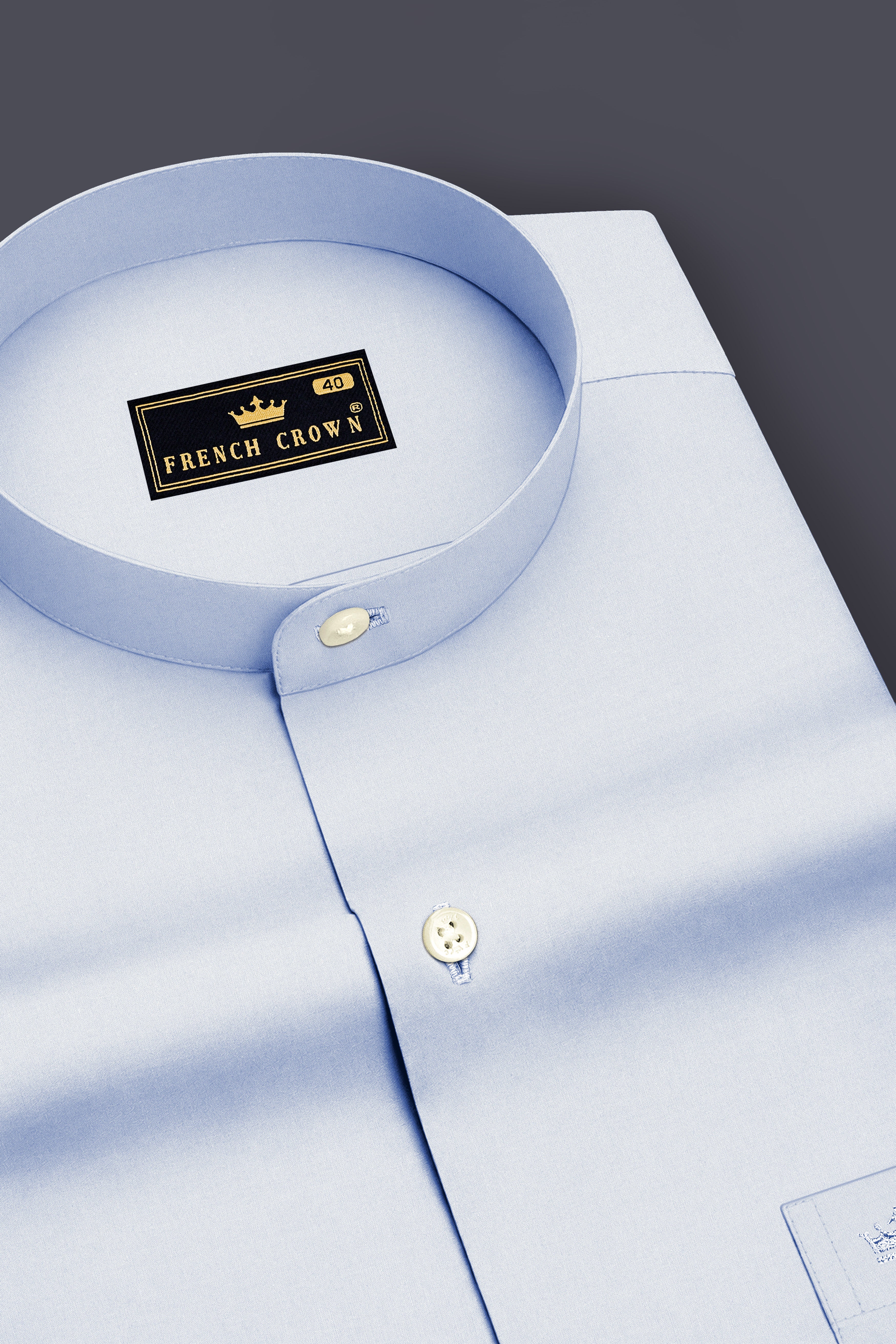 Ceruleo-Botticelli Blue Premium Giza Cotton Mandarin Casual Shirt