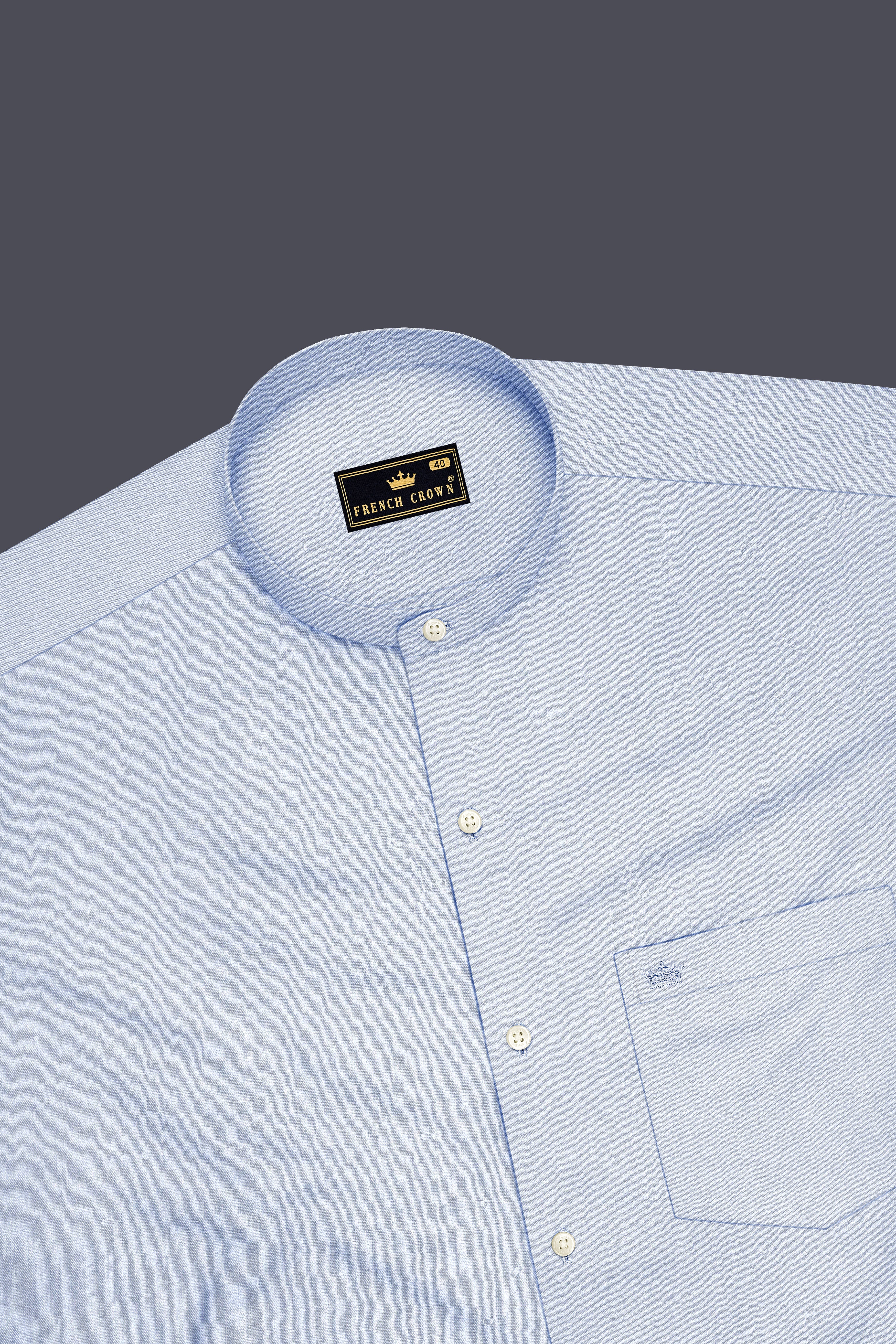 Ceruleo-Botticelli Blue Premium Giza Cotton Mandarin Casual Shirt