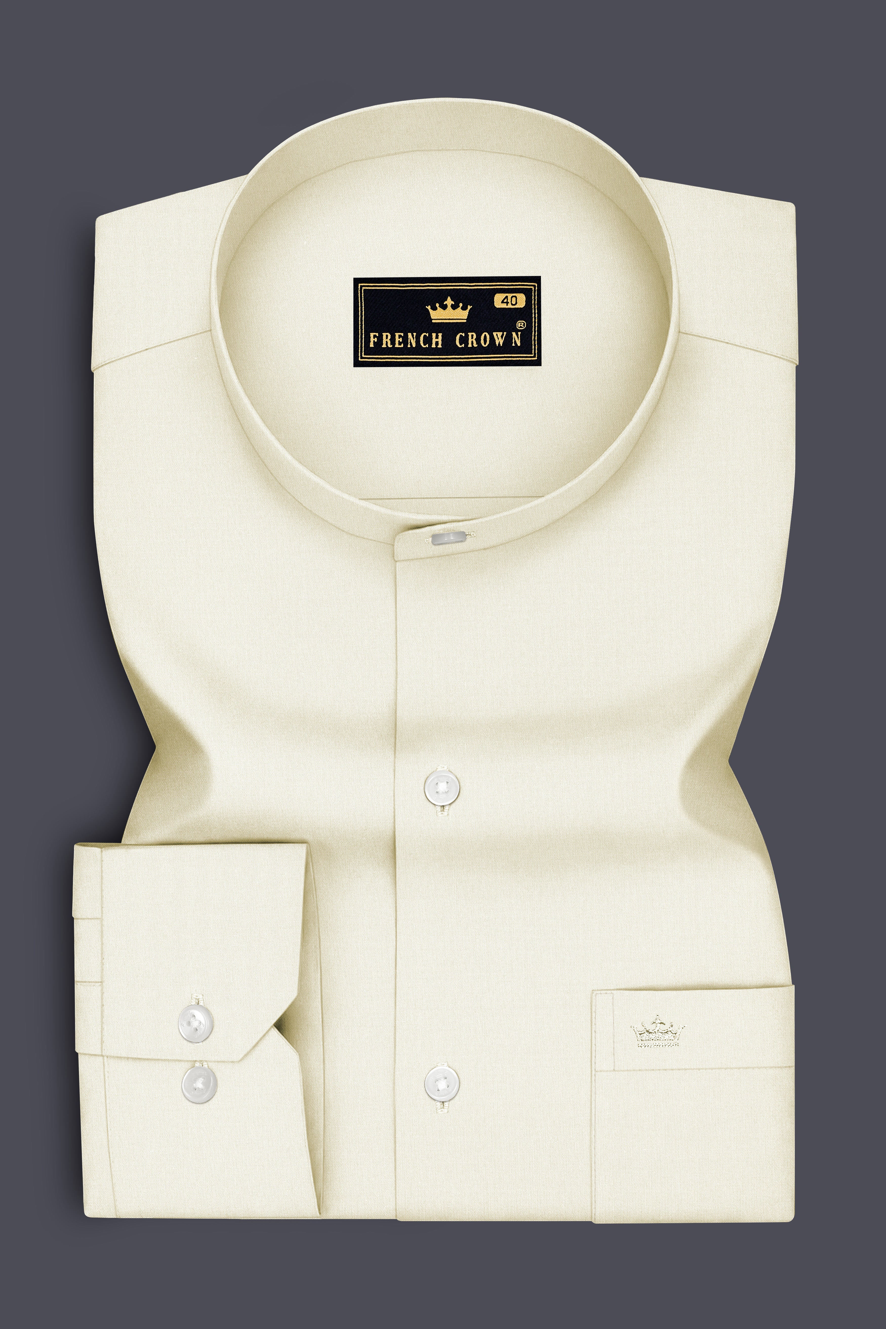 Nivalis-Merink Off White Premium Giza Cotton Mandarin Casual Shirt