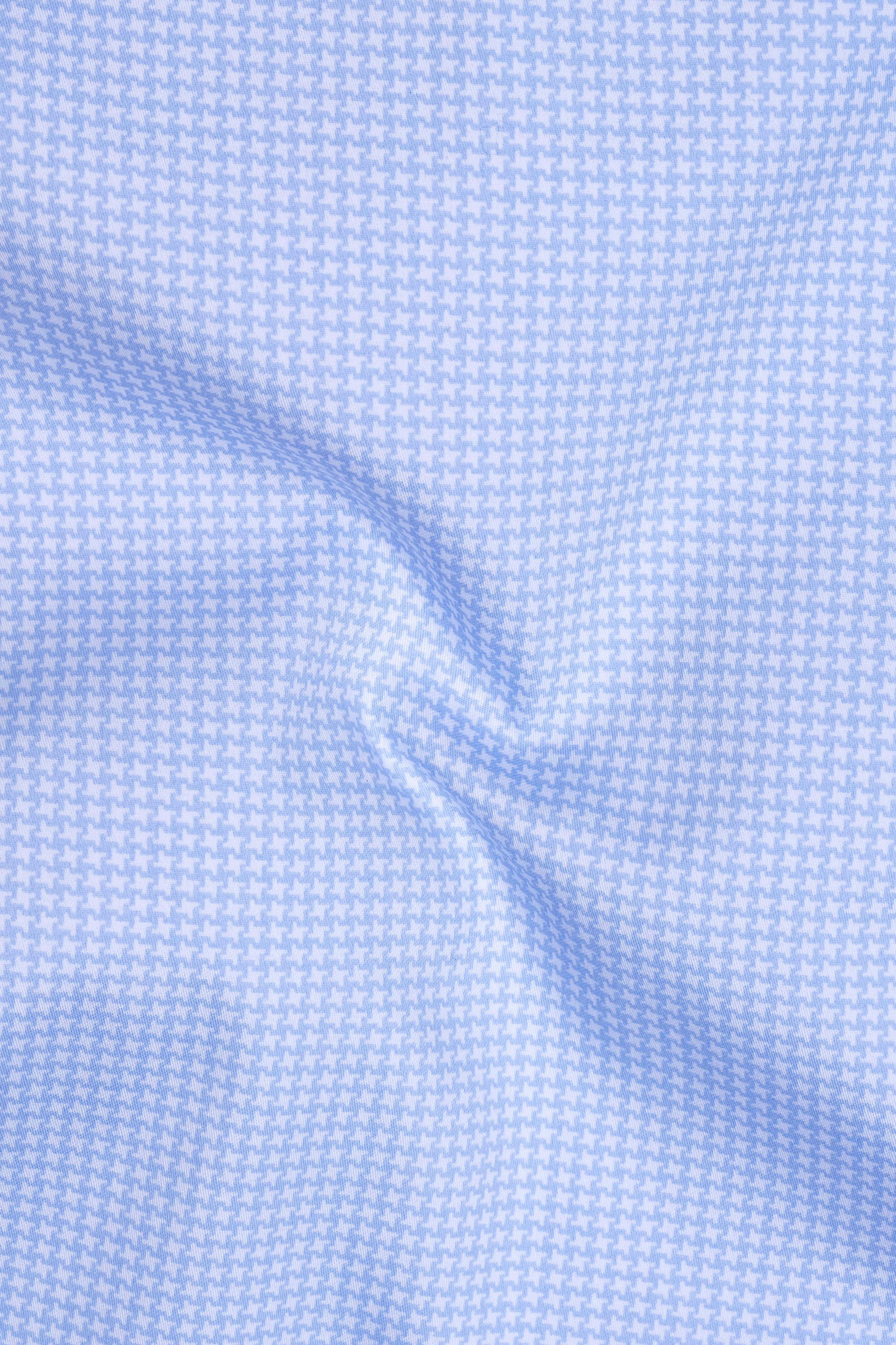 Vireo-Carolina Blue Houndstooth Printed Subtle Sheen Super Soft Premium Cotton White Cuff Collar Dress Shirt