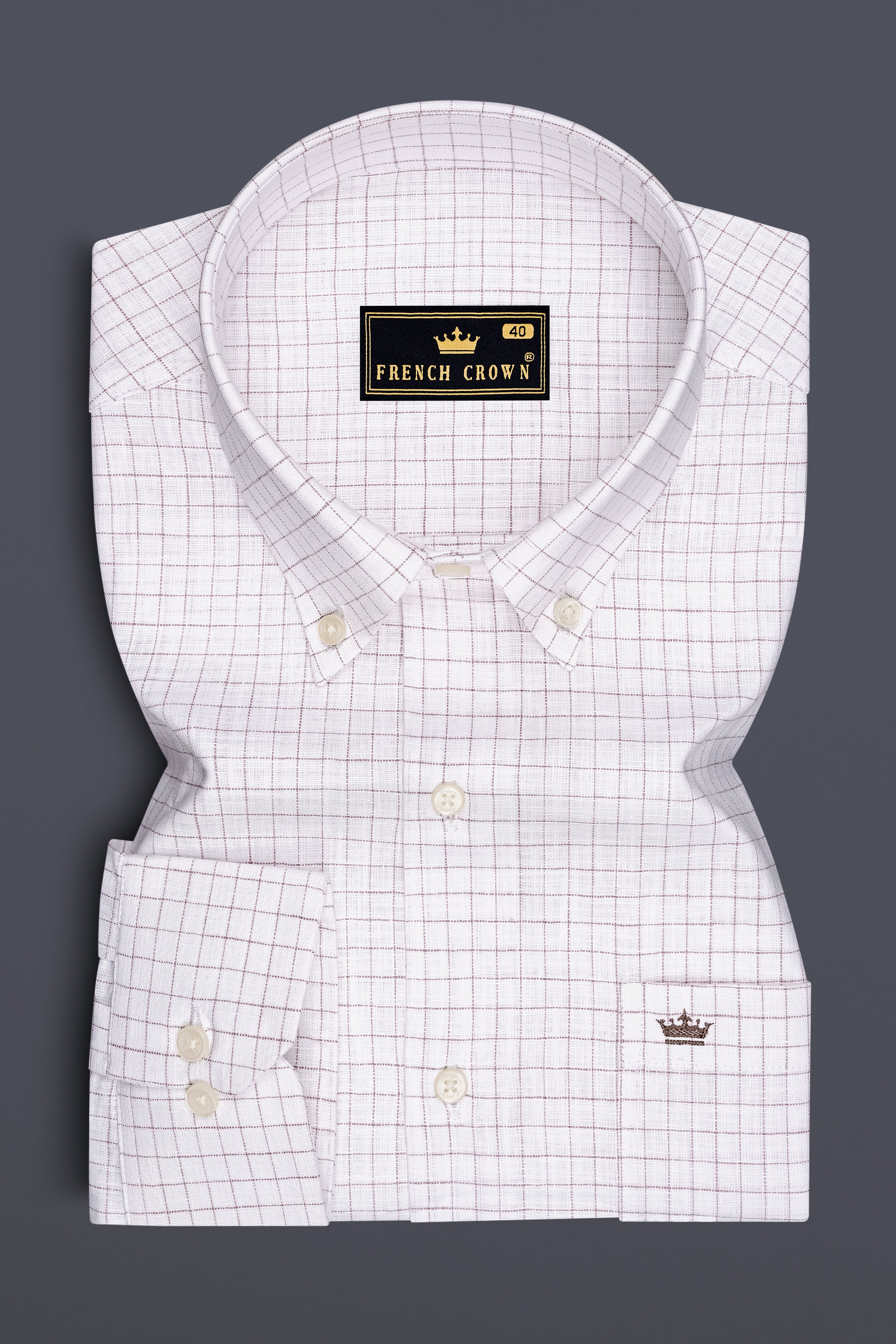 Eminence-Bright White And Nobel Pink Windowpane Luxurious Linen Button Down Dress Shirt