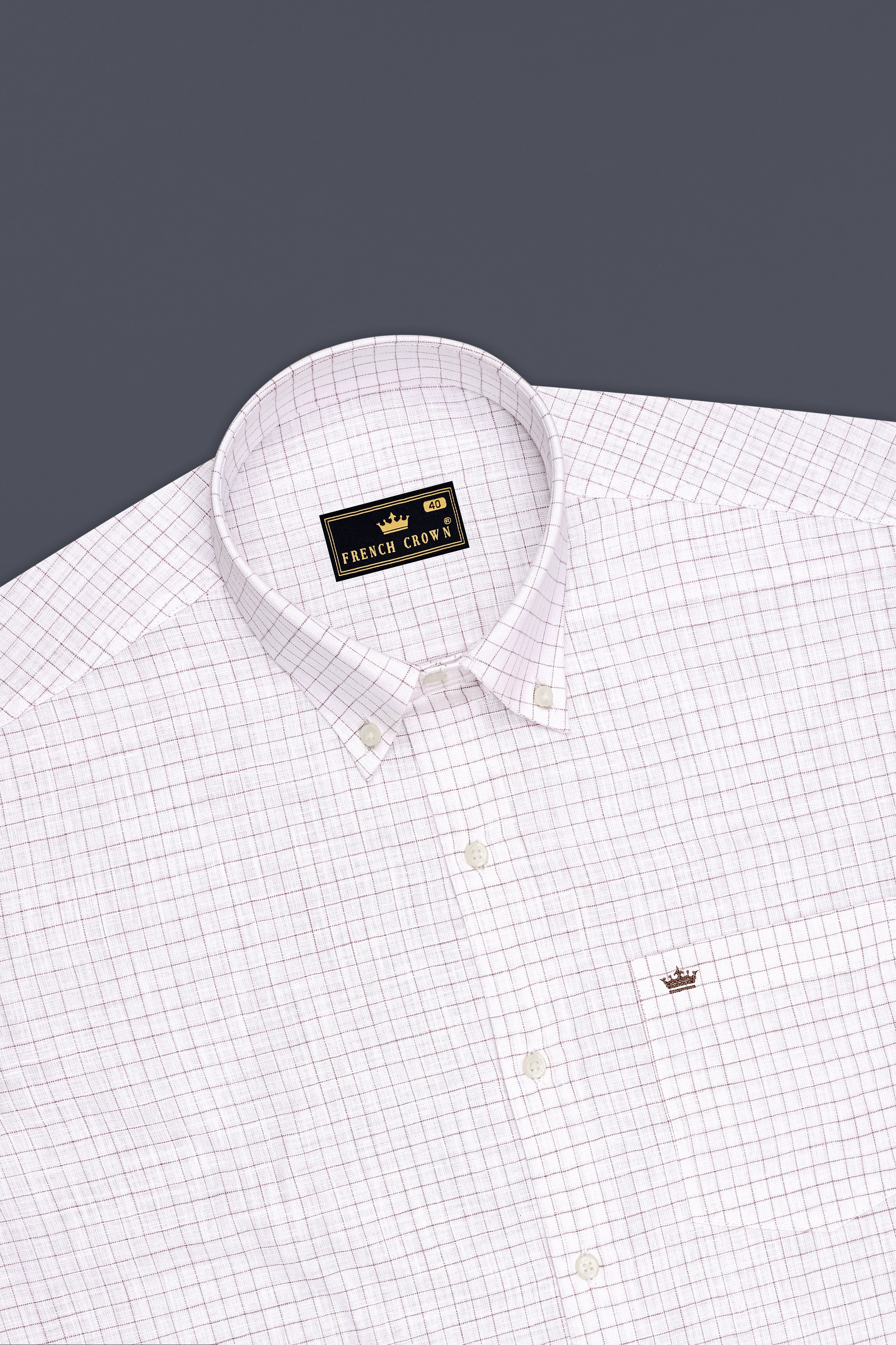 Eminence-Bright White And Nobel Pink Windowpane Luxurious Linen Button Down Dress Shirt