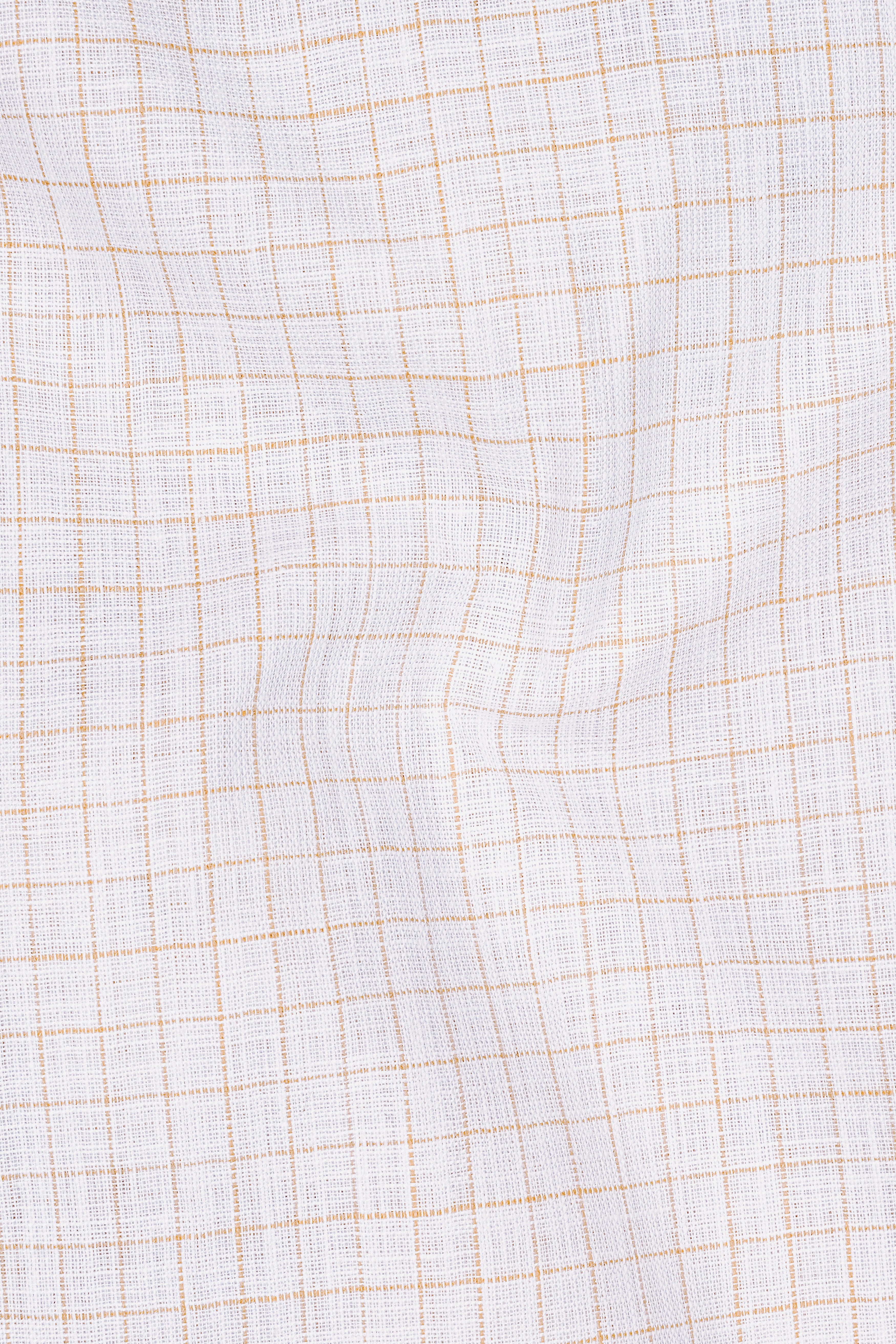 Bristol-Bright White And Tan Brown Windowpane Luxurious Linen Button Down Dress Shirt