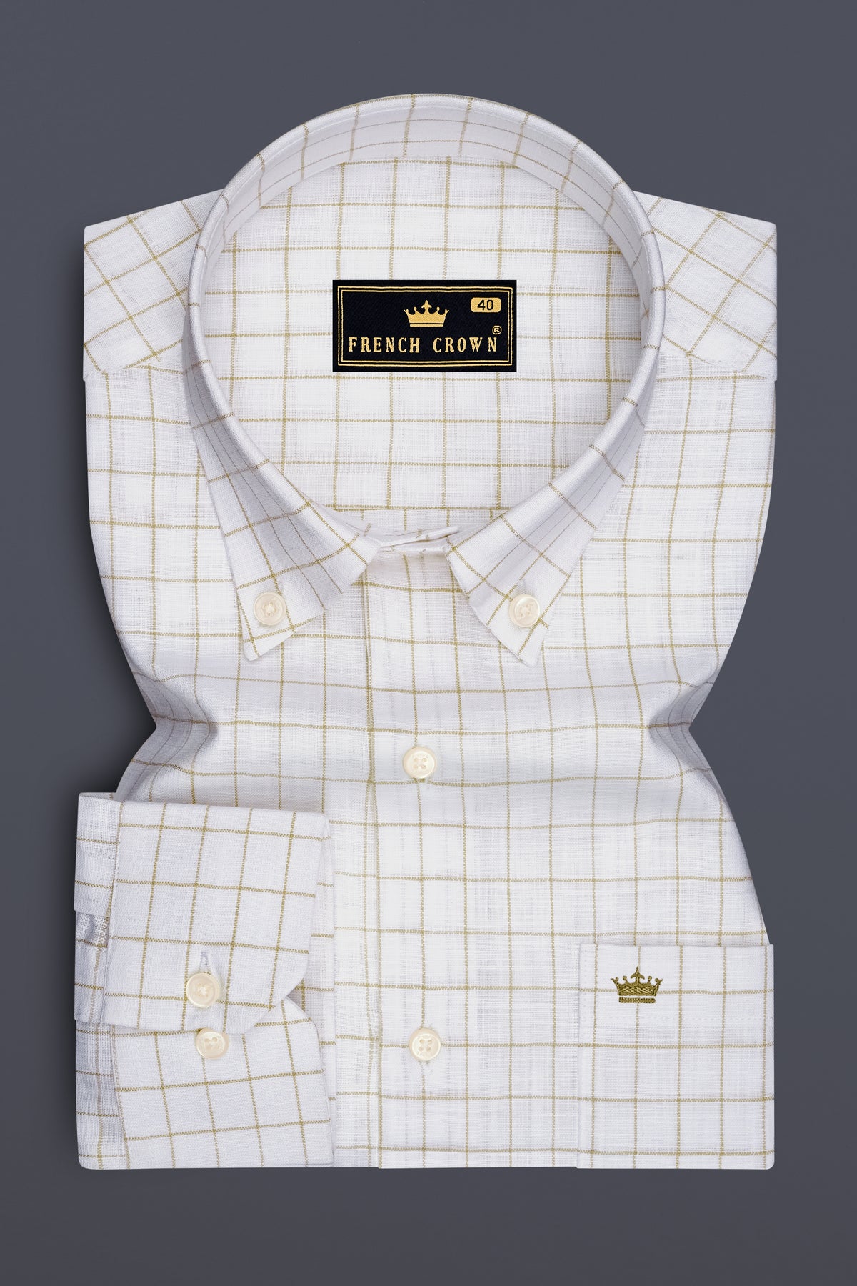 Sierra-Bright White And Muesli Brown Windowpane Luxurious Linen Button Down Dress Shirt