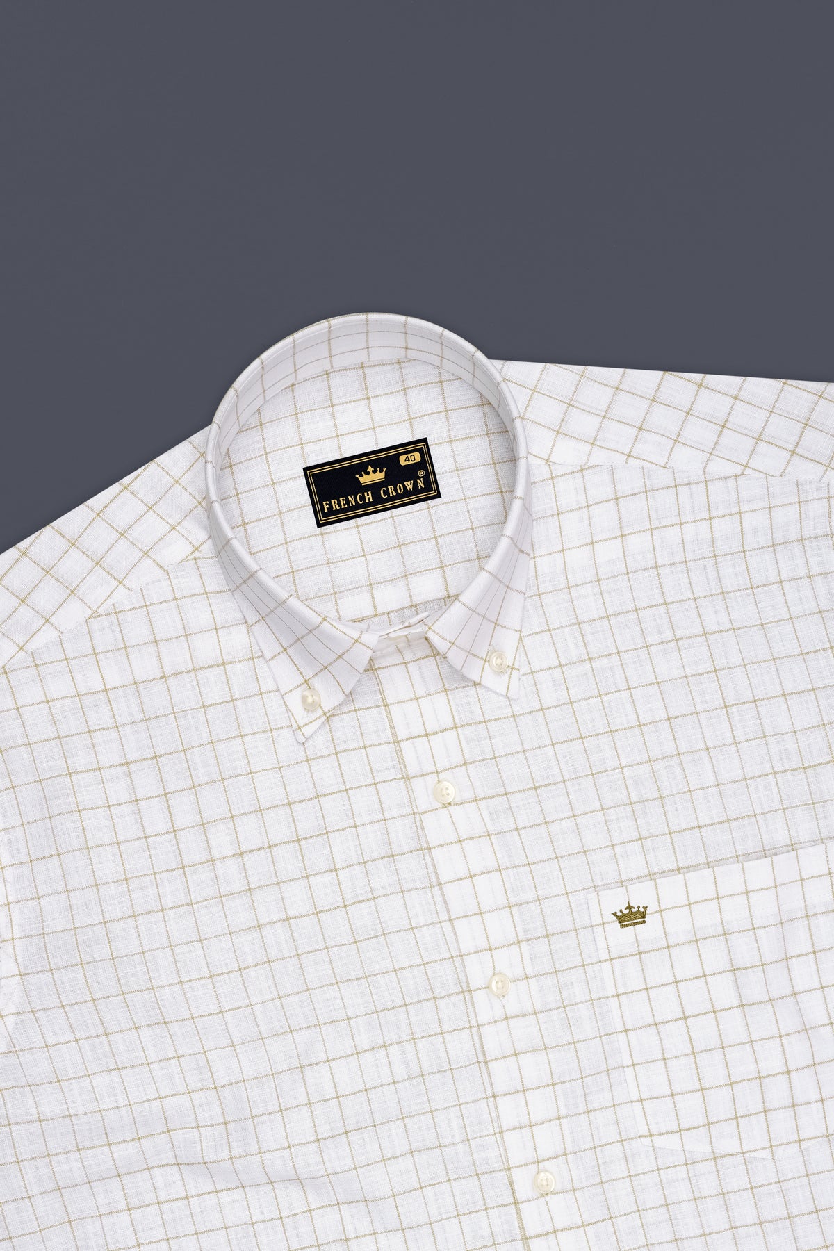 Sierra-Bright White And Muesli Brown Windowpane Luxurious Linen Button Down Dress Shirt