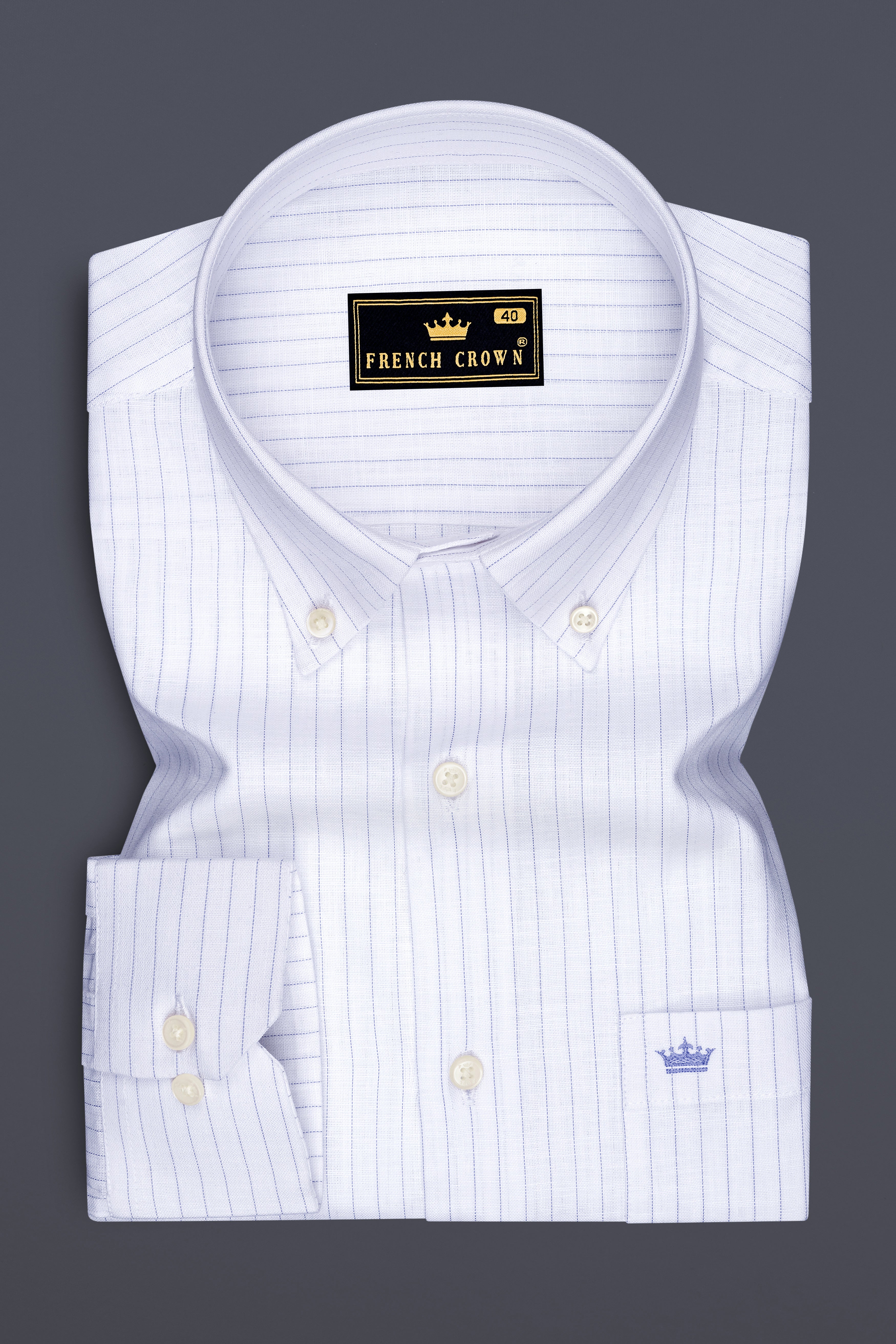 Alviero-Bright White And Bell Blue Pin Striped Luxurious Linen Button Down Dress Shirt