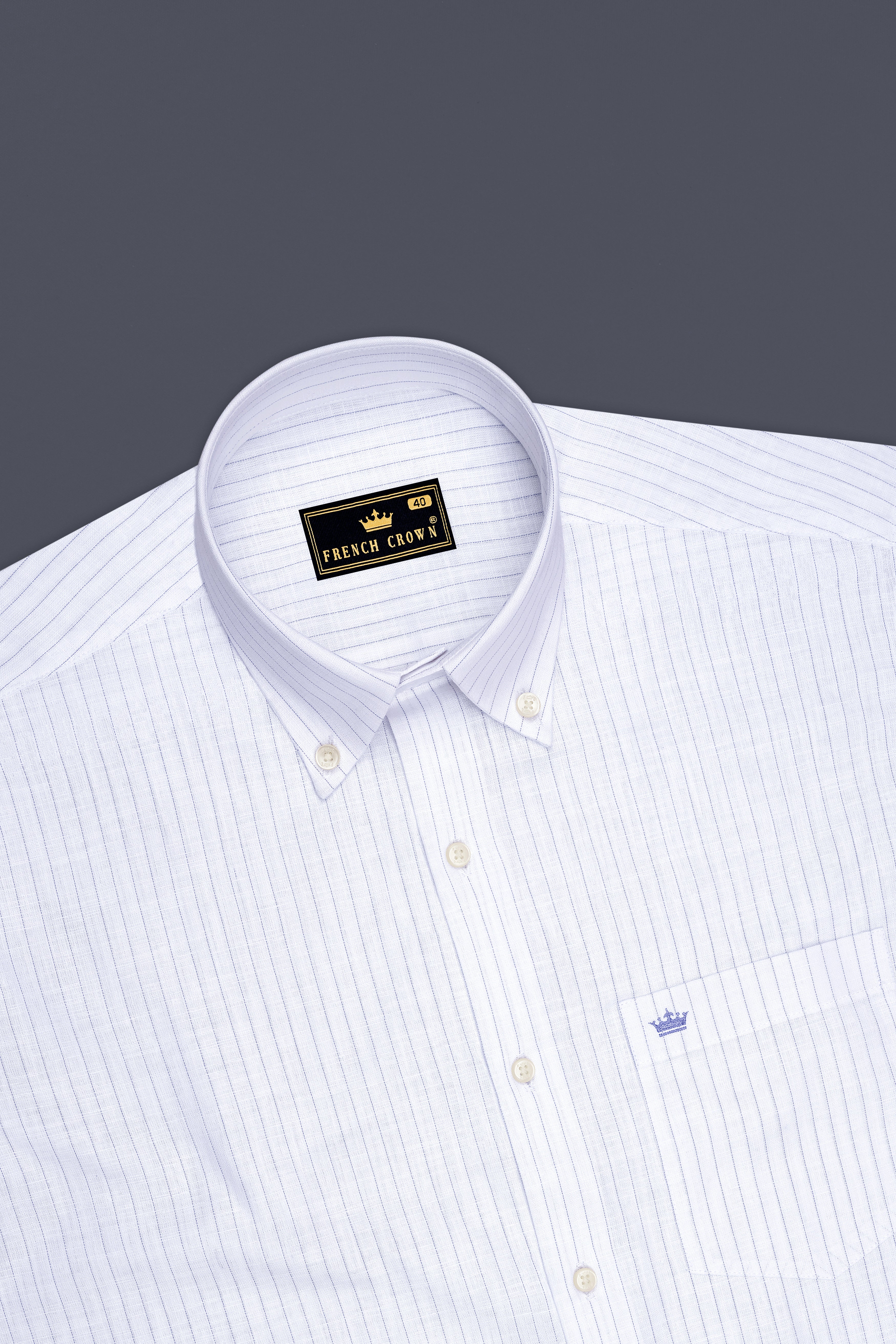 Alviero-Bright White And Bell Blue Pin Striped Luxurious Linen Button Down Dress Shirt