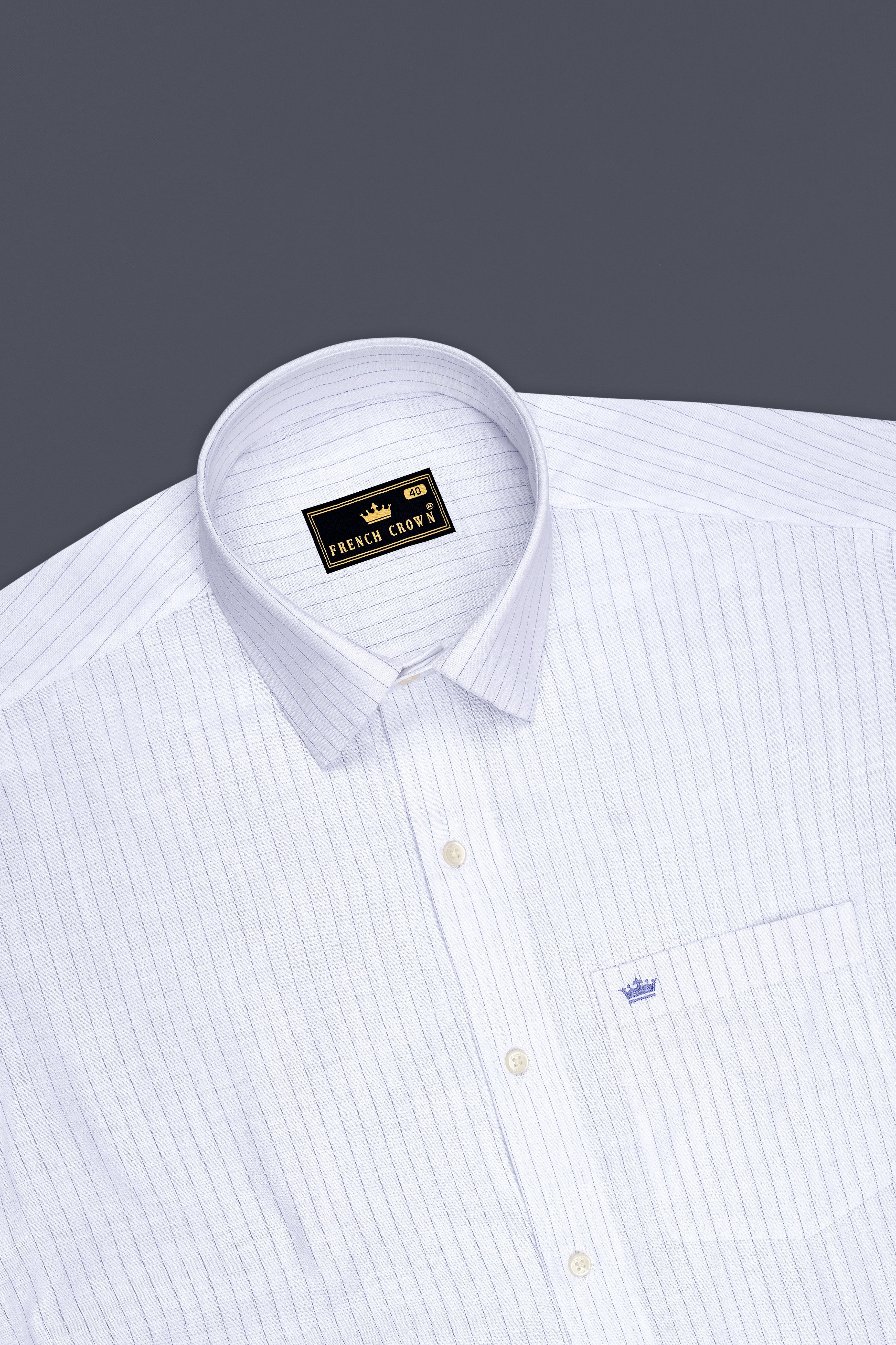 Alviero-Bright White And Bell Blue Pin Striped Luxurious Linen Dress Shirt