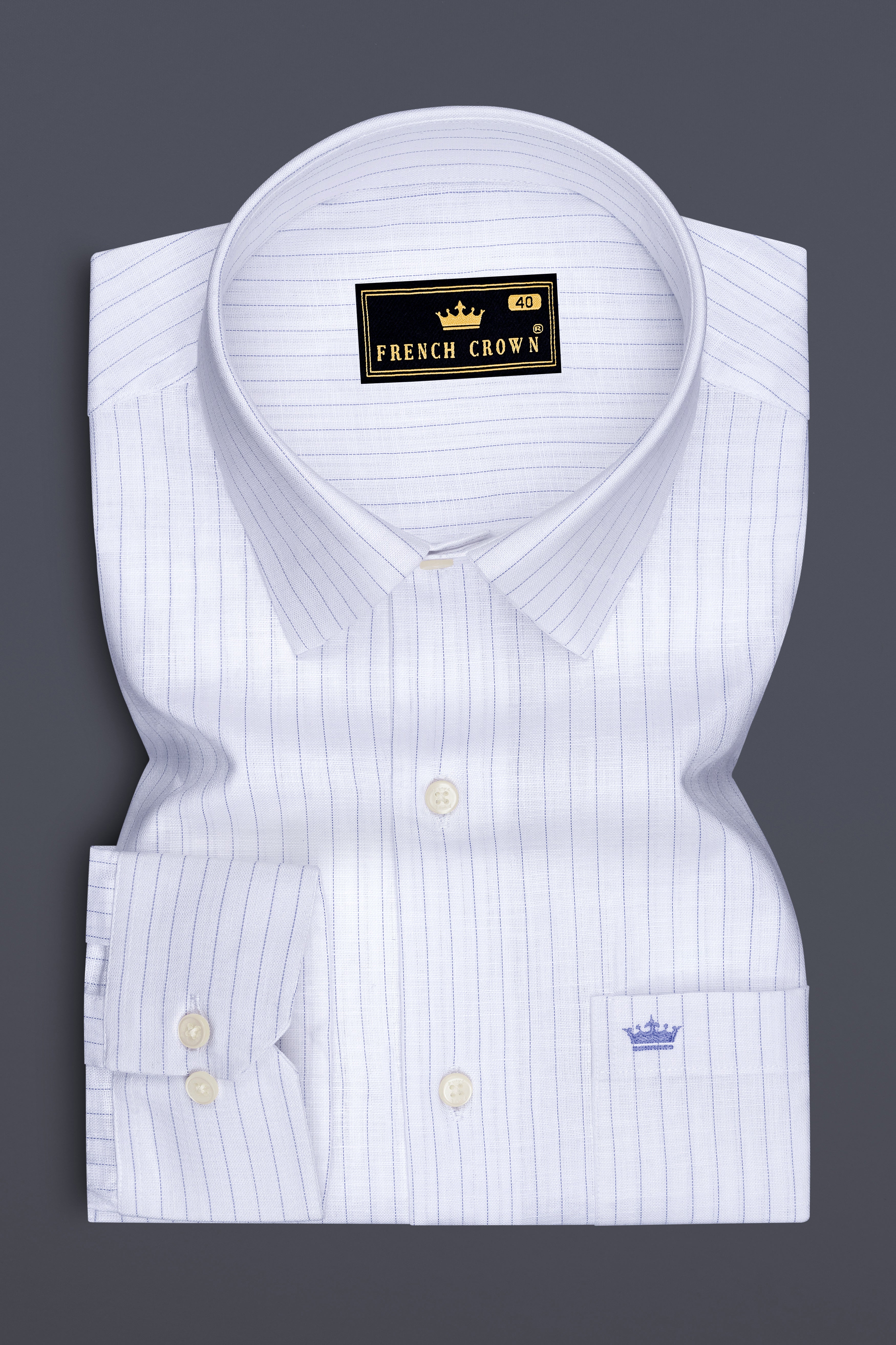 Alviero-Bright White And Bell Blue Pin Striped Luxurious Linen Dress Shirt