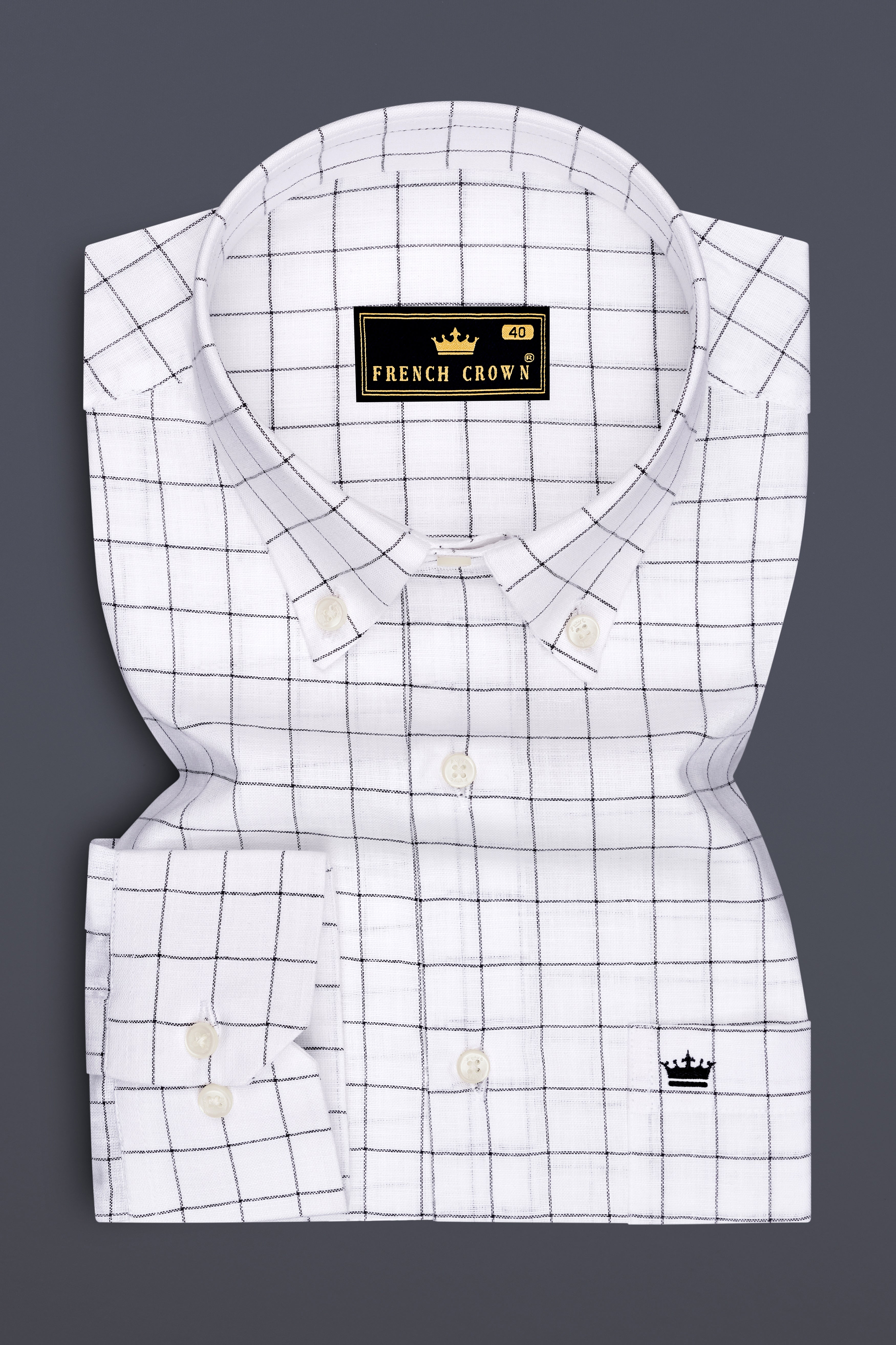 Ardent-Bright White And Jade Black Windowpane Luxurious Linen Button Down Dress Shirt