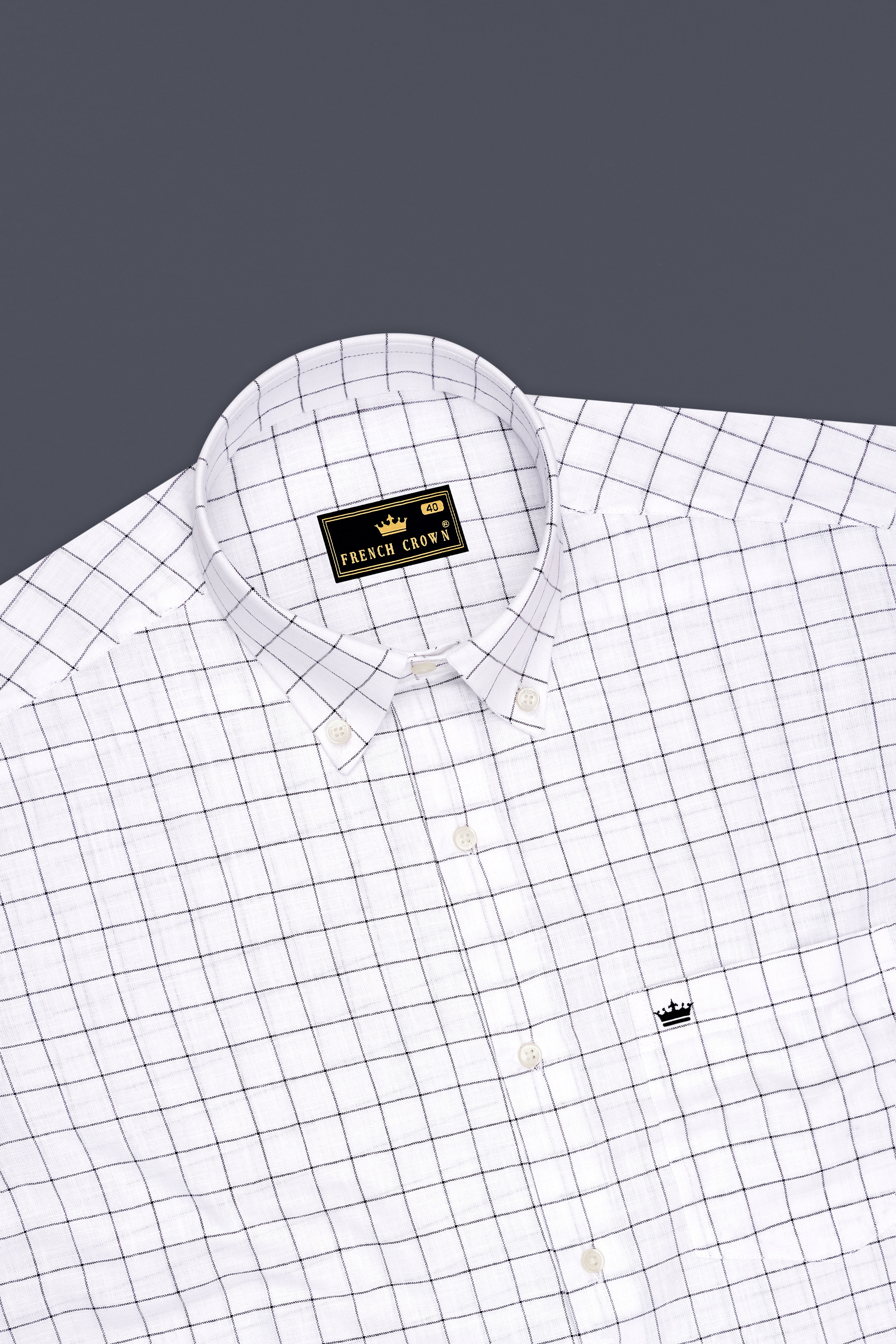Ardent-Bright White And Jade Black Windowpane Luxurious Linen Button Down Dress Shirt